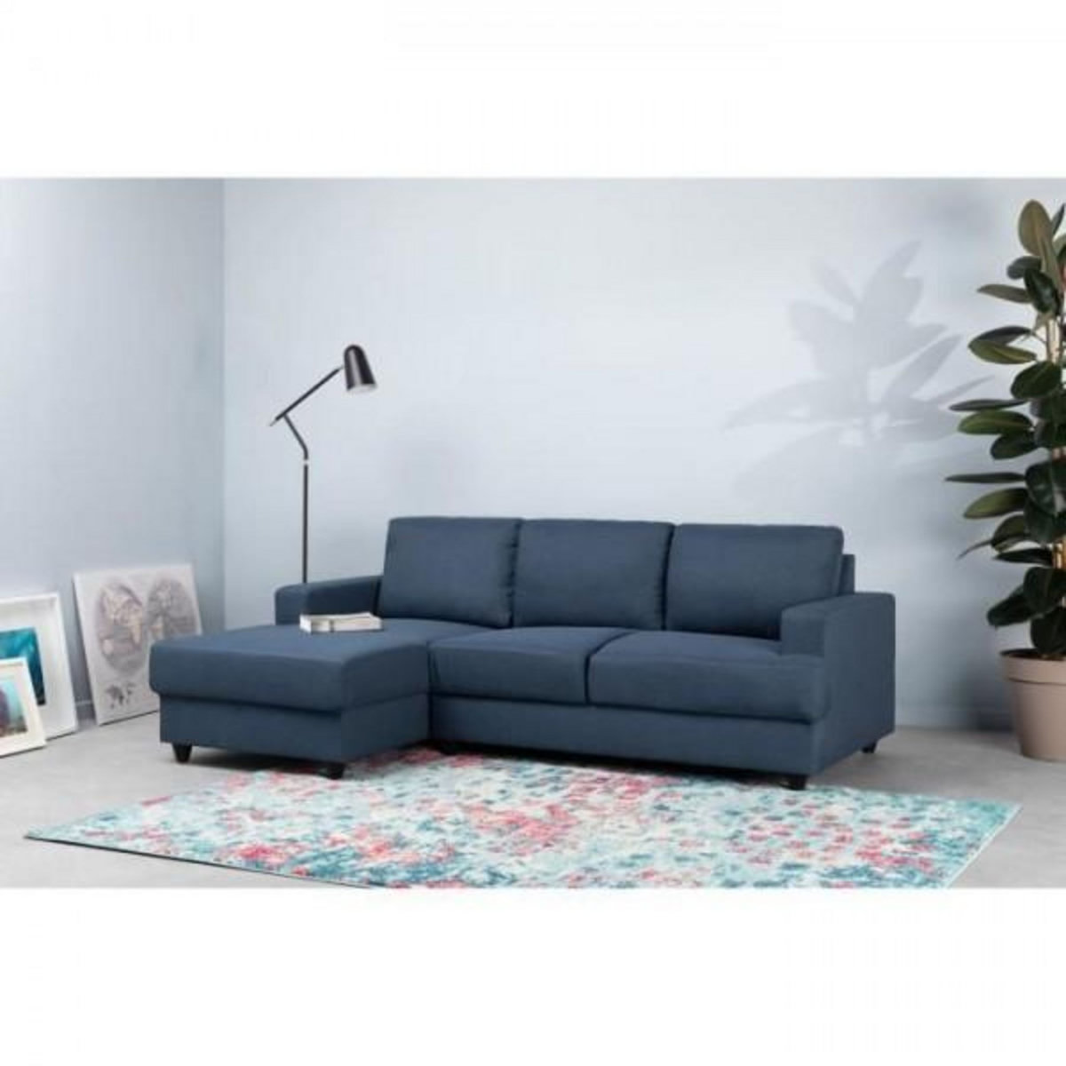 MARKET24 PAUL Canapé d'angle gauche 4 places - Tissu bleu - Contemporain - L 215 x P 140 cm - Fabriqué en Ukraine