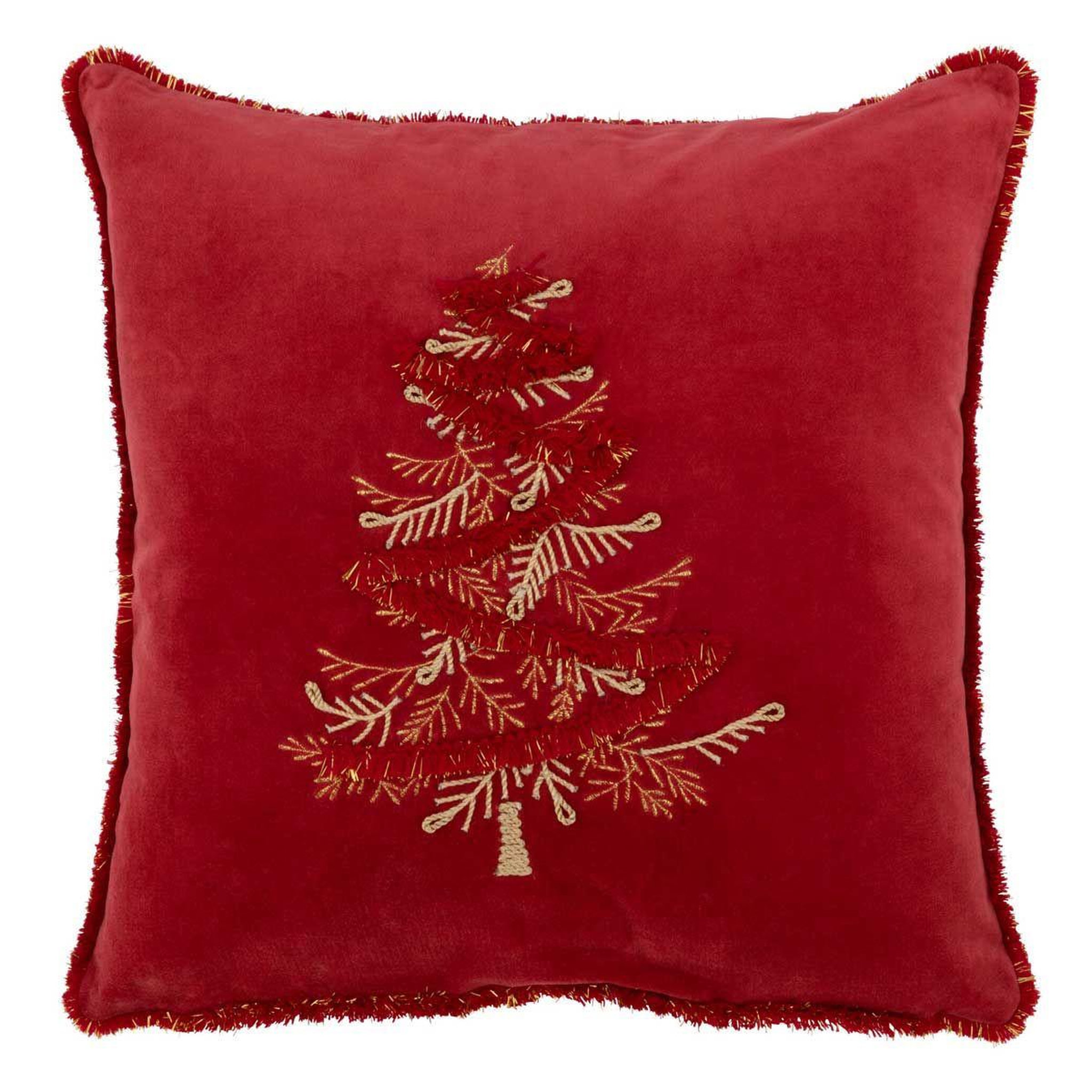 J-LINE Coussin déco sapin  ellis  45x45cm rouge