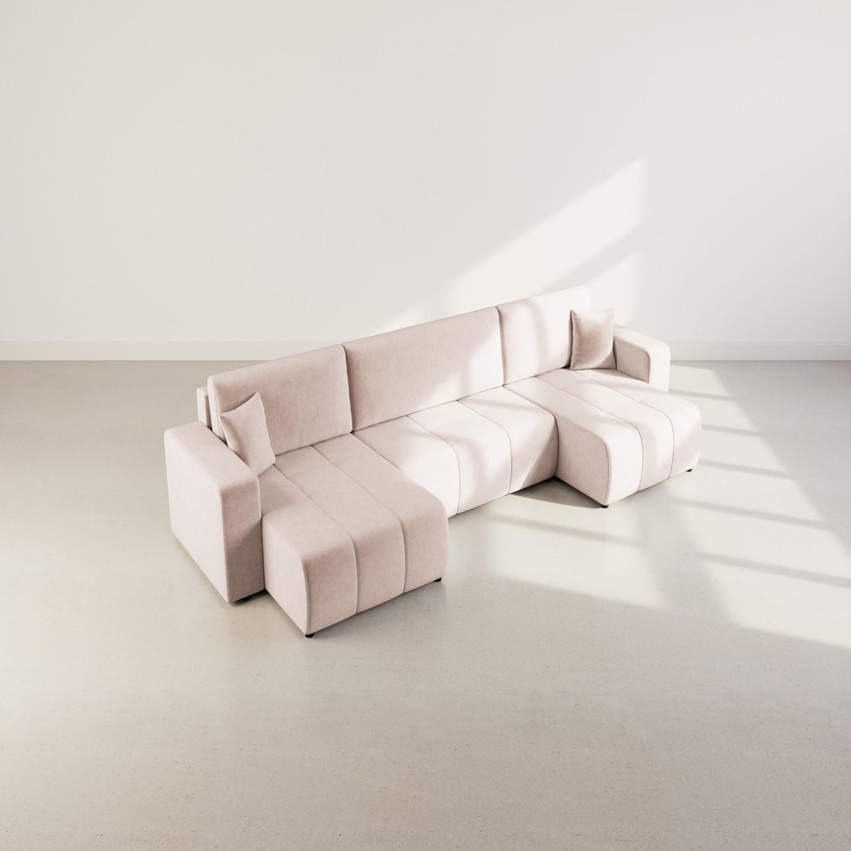 BEST MOBILIER Nicole - canapé panoramique en u 7 places convertible avec coffre en tissu