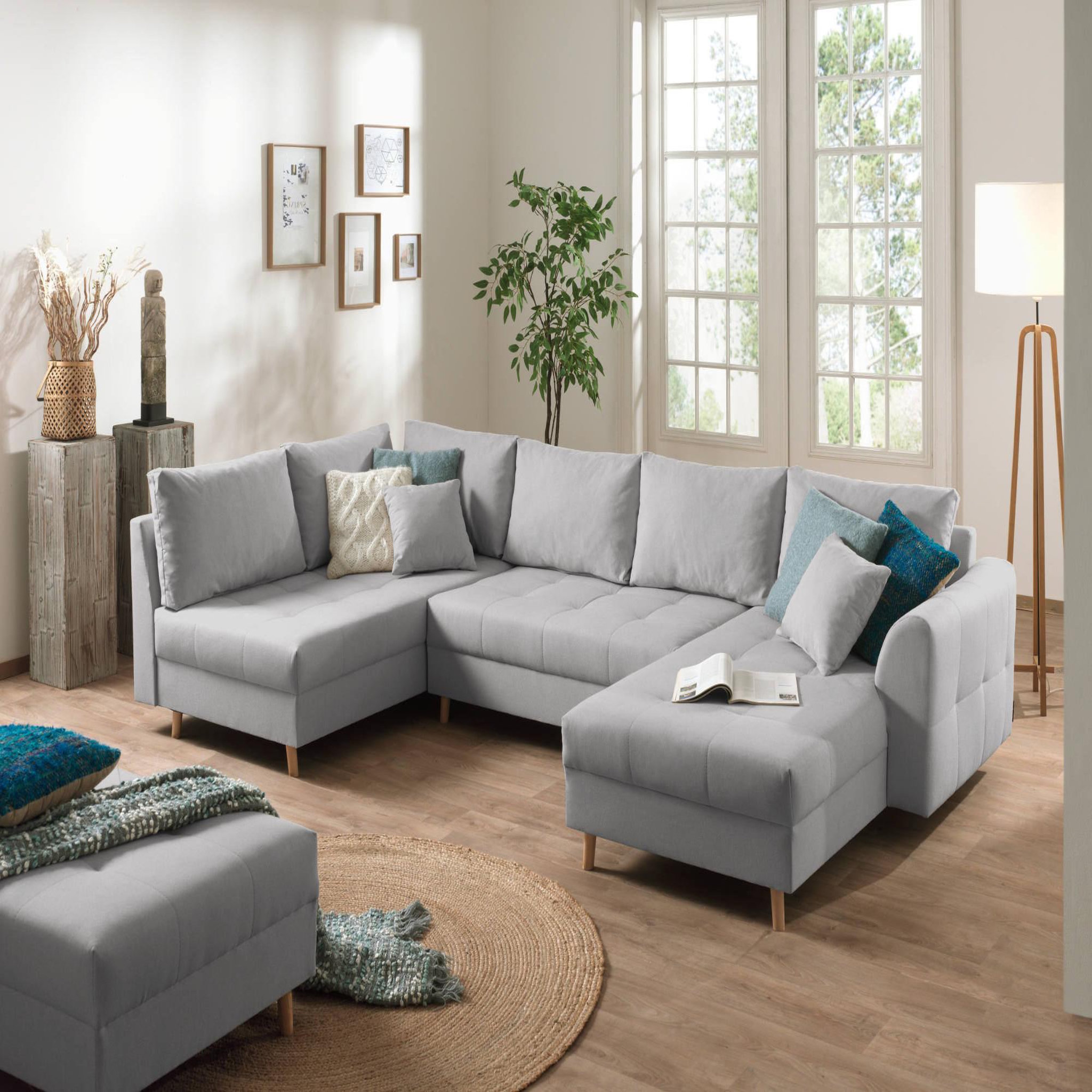 Voir la diapositive 1 : LISA DESIGN Rune - canapé panoramique avec pouf d'appoint - 7 places - style scandinave - gauche