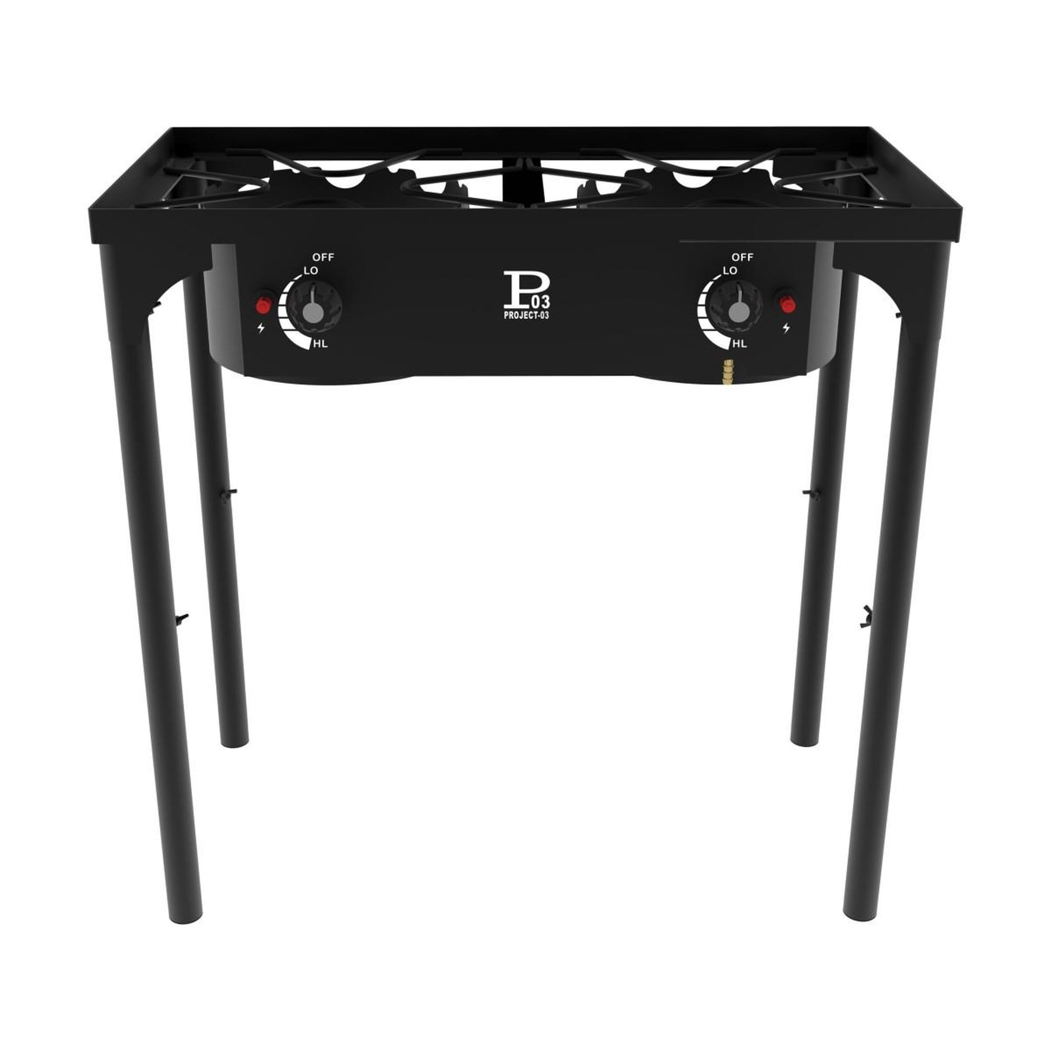 PROJECT Réchaud à gaz 2 feux 9kw 4 pieds bruleurs en fonte modulable en 3 hauteurs - cuisine extérieure 74.5 x 40 x h80cm allumage piezo