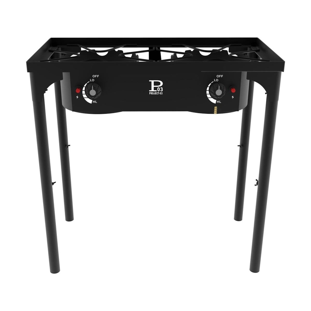 PROJECT Réchaud à Gaz 2 Feux 9KW 4 pieds Bruleurs en fonte Modulable en 3 Hauteurs - Cuisine Extérieure 74.5 x 40 x H80cm Allumage Piezo