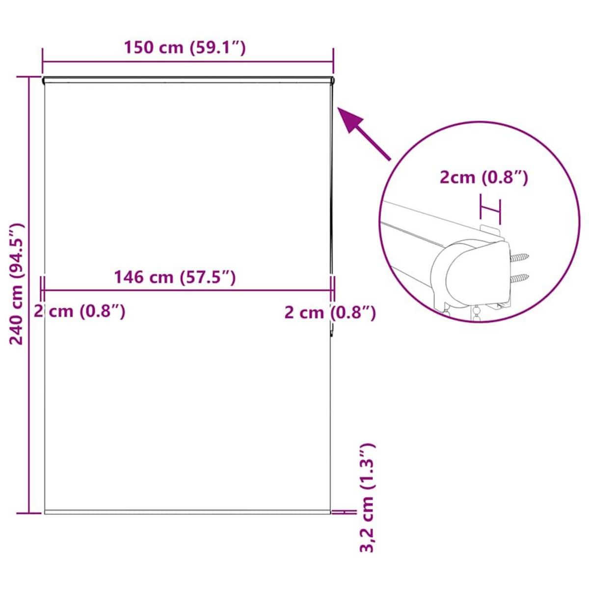 VIDAXL Store enrouleur de douche avec cassette largeur du tissu 146 cm