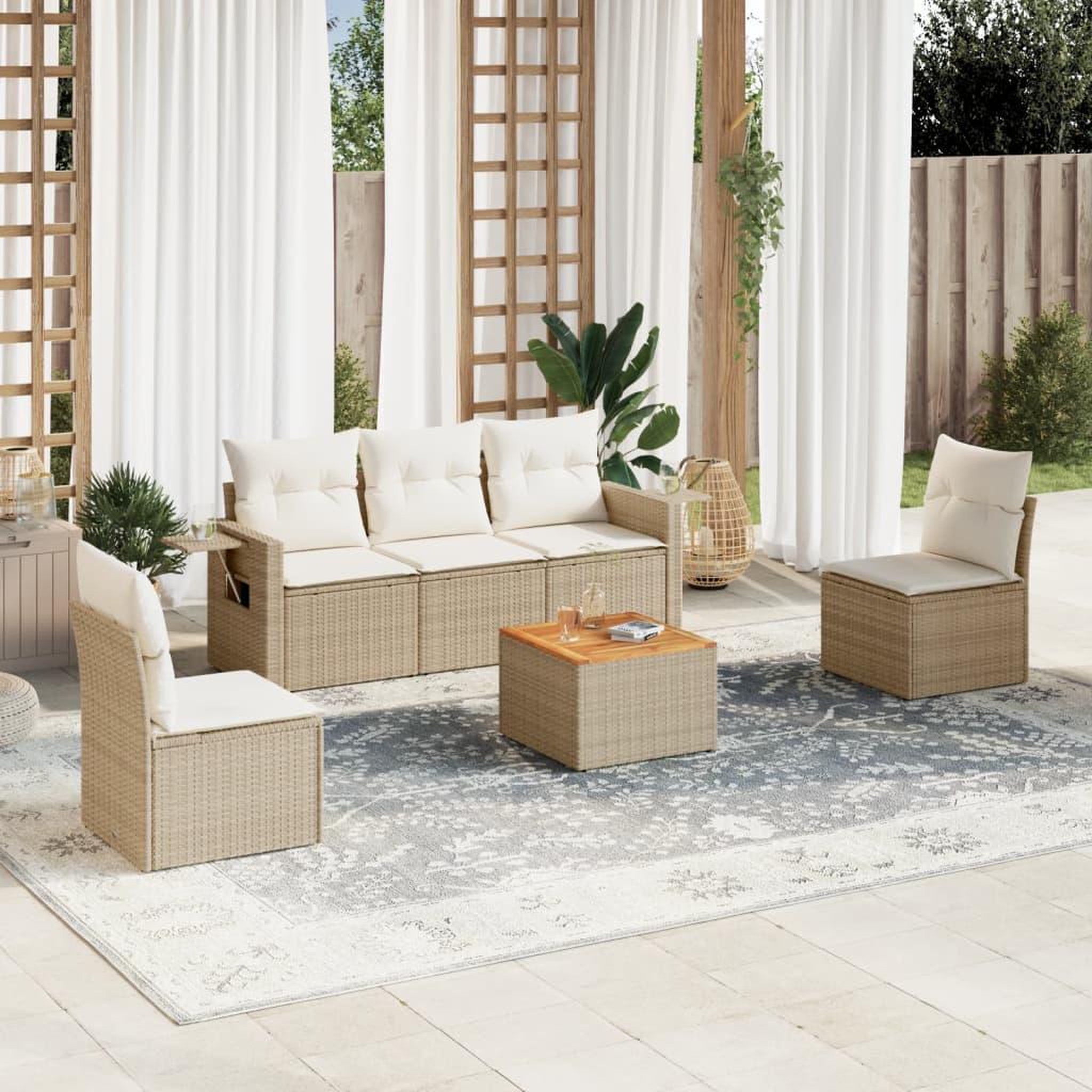 VIDAXL Salon de jardin avec coussins 6 pcs beige resine tressee
