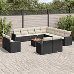 VIDAXL Salon de jardin avec coussins 14 pcs noir resine tressee