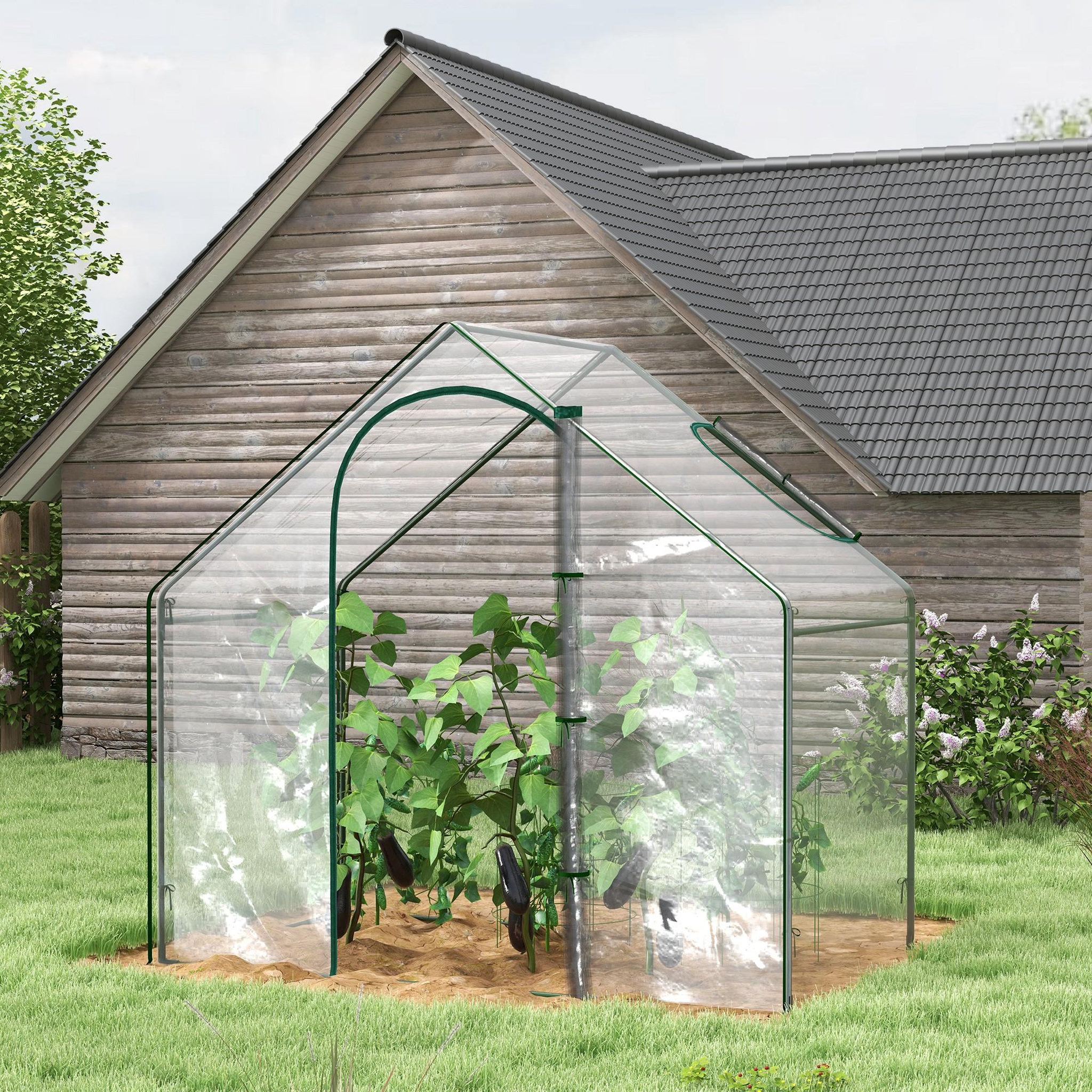 Voir la diapositive 2 : OUTSUNNY Serre de jardin balcon terrasse serre pour tomates 1,8L x 1l x 1,68H m acier PVC imperméable transparent vert