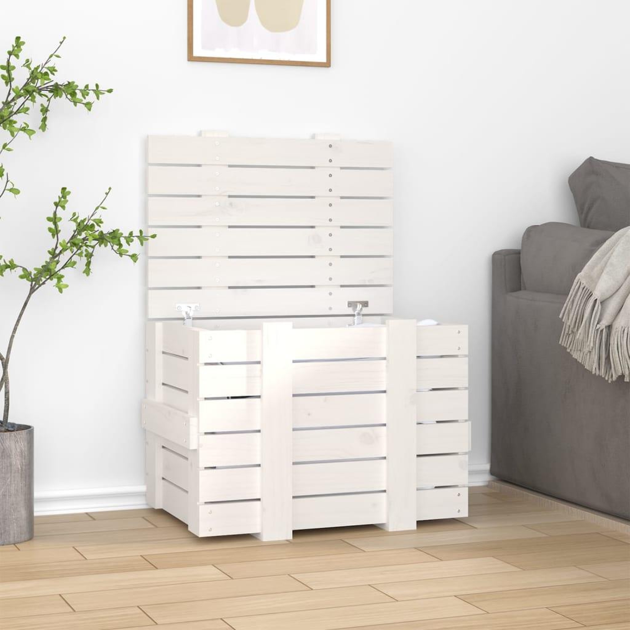 VIDAXL Boîte de rangement Blanc 58x40,5x42 cm Bois massif de pin