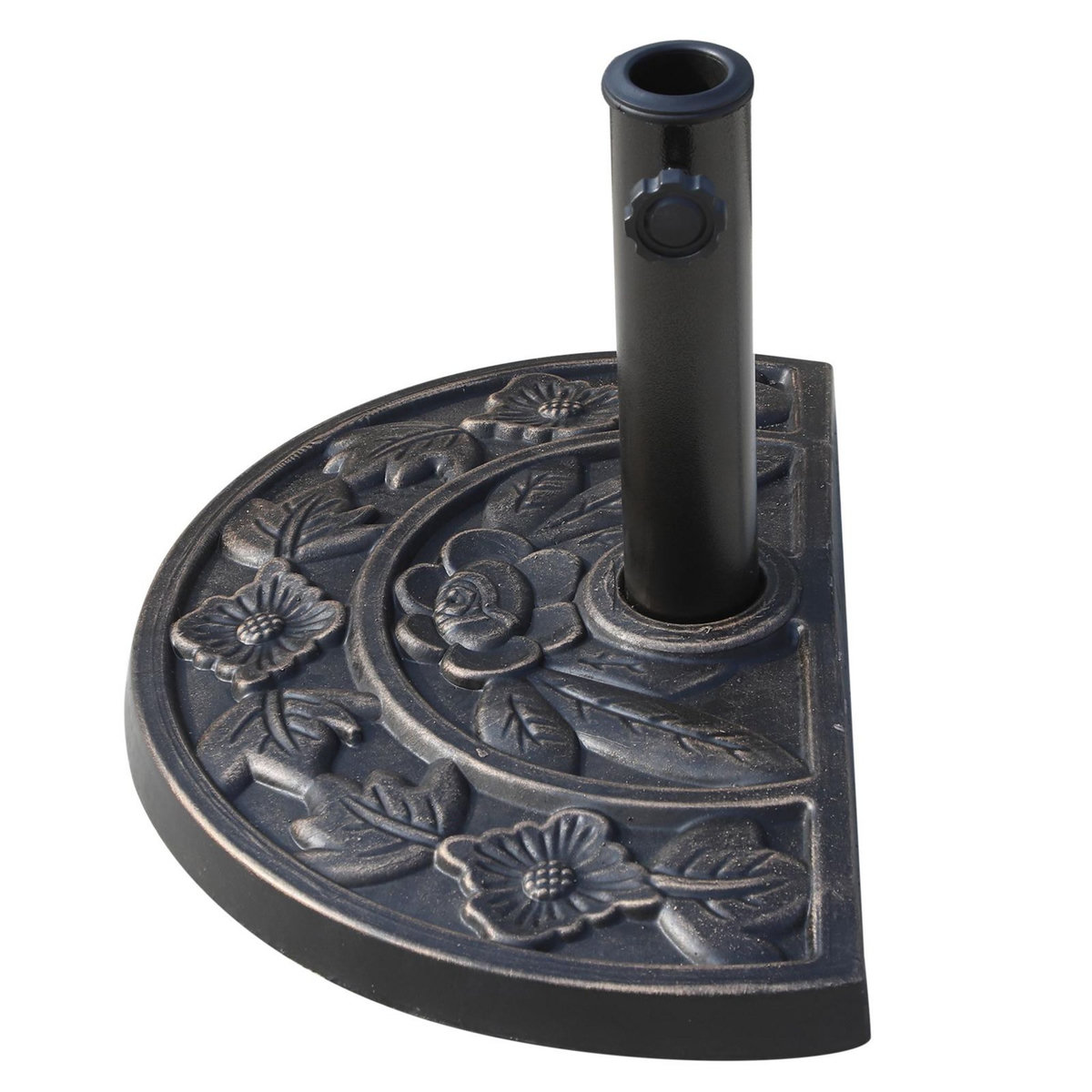 OUTSUNNY Pied de parasol base de lestage parasol demi-cercle résine imitation fonte motif fleur 50L x 31l x 32H cm