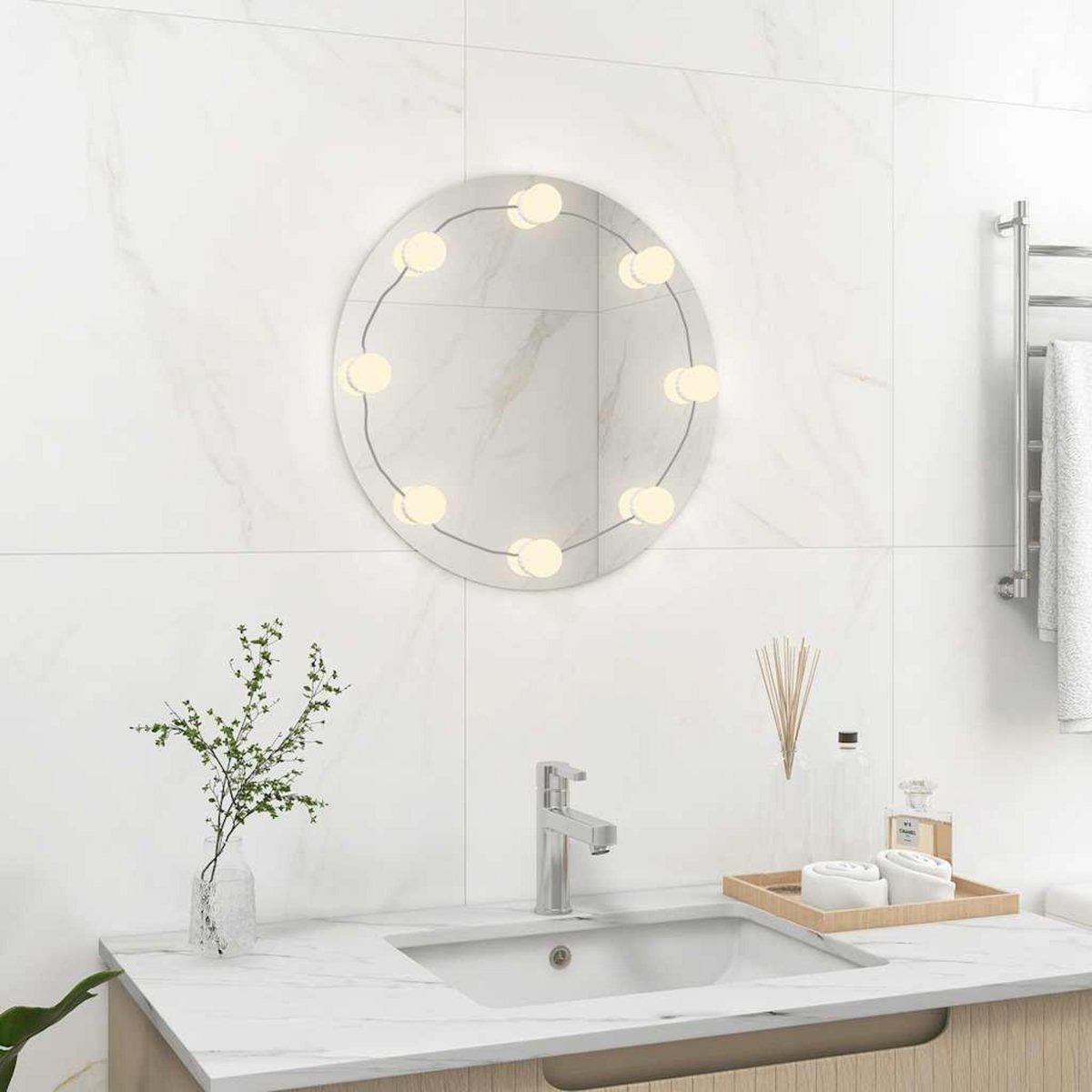 VIDAXL Miroir mural avec lampes LED Rond Verre