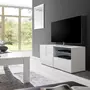 KASALINEA Petit meuble TV blanc laqué brillant DOMINOS-L 121 x P 42 x H 57 cm- Blanc