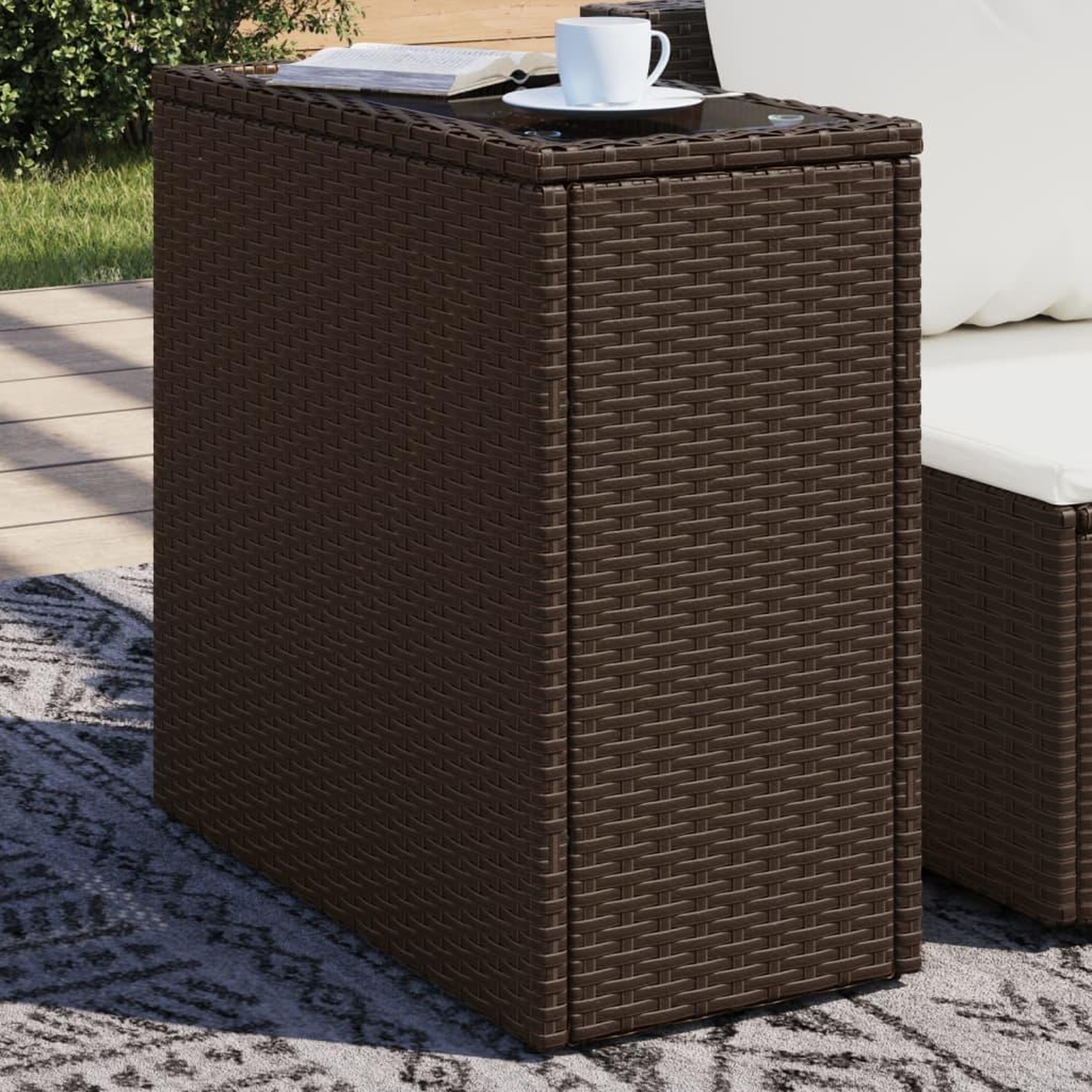 VIDAXL Table d'appoint de jardin avec dessus en verre marron rotin