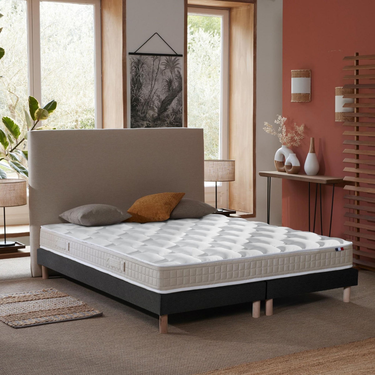 IDLITERIE Ensemble Matelas 100% latex 5 zones ORIGINEL + Sommier - Spécial Dos Sensible - Fabriqué en France