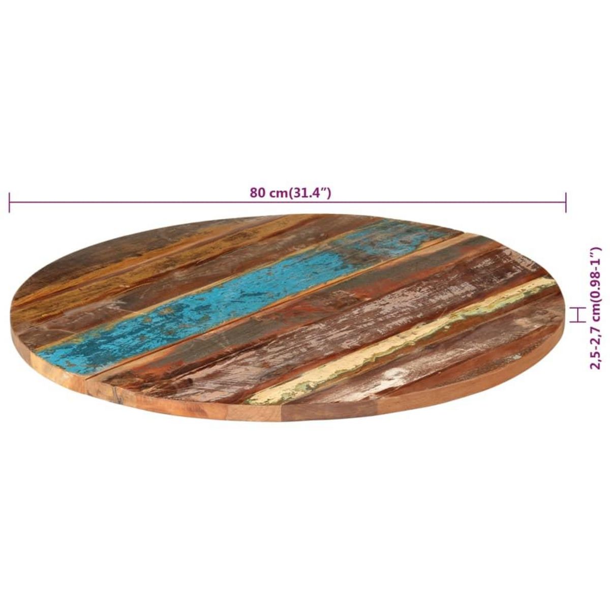 VIDAXL Dessus de table rond 80 cm 25-27 mm Bois de recuperation solide
