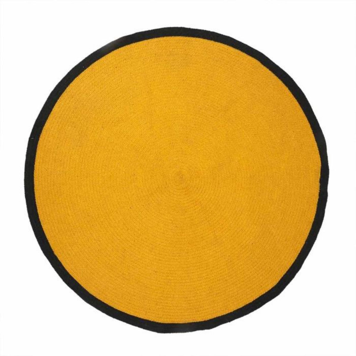 Paris Prix Tapis Rond en Coton  Bord  120cm Moutarde & Noir