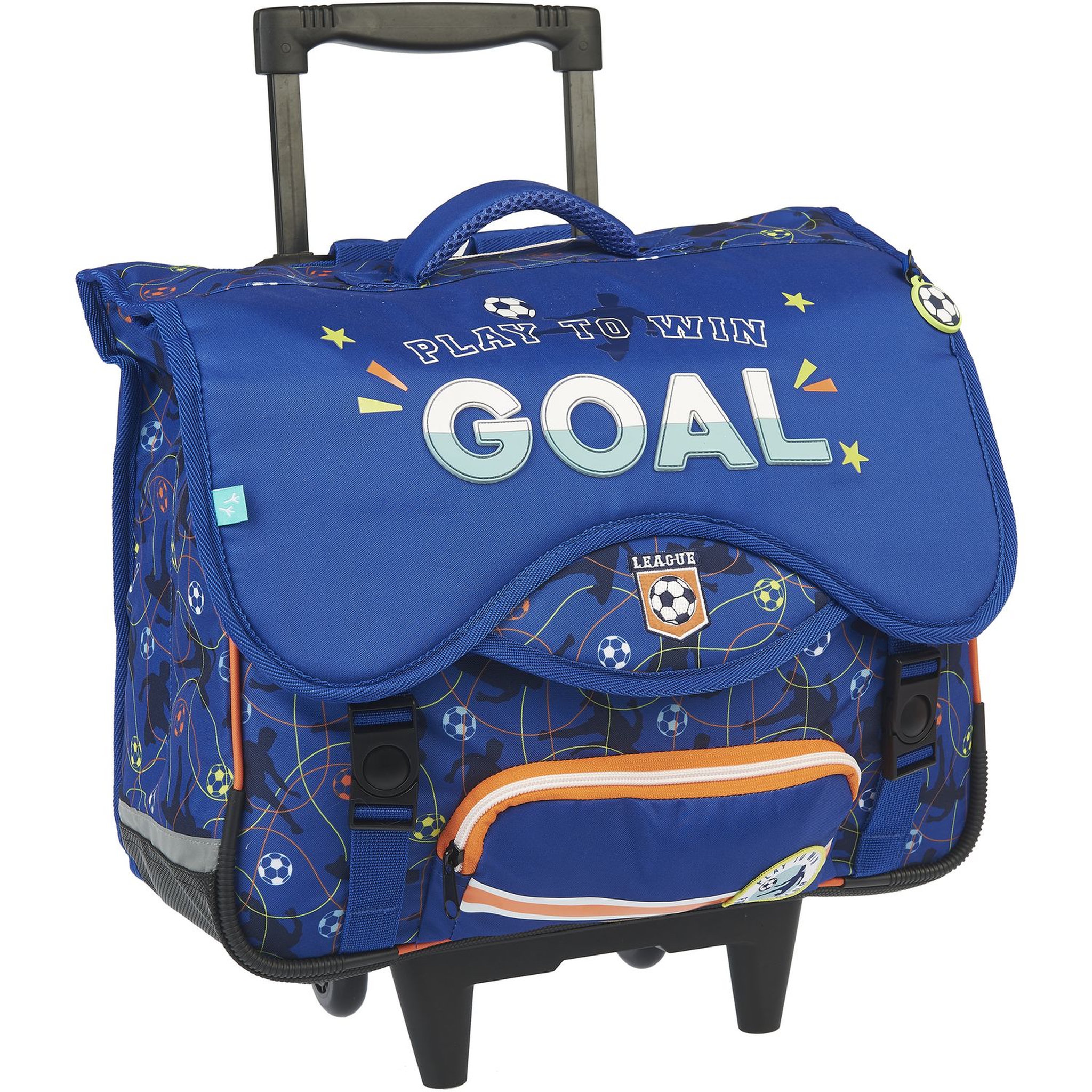 Voir la diapositive 2 : AUCHAN Cartable à roulettes bleu FOOTBALL