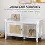 Voir la diapositive 6 : HOMCOM Meuble chaussures banc à chaussures 2 en 1 style bohème chic 2 portes coulissantes - MDF blanc cannage rotin