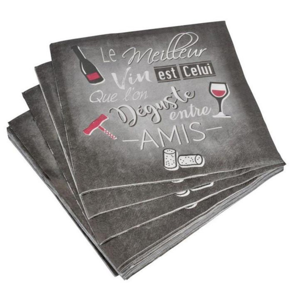 Paris Prix Lot de 20 Serviettes en Papier  Meilleur Vin  33x33cm Gris