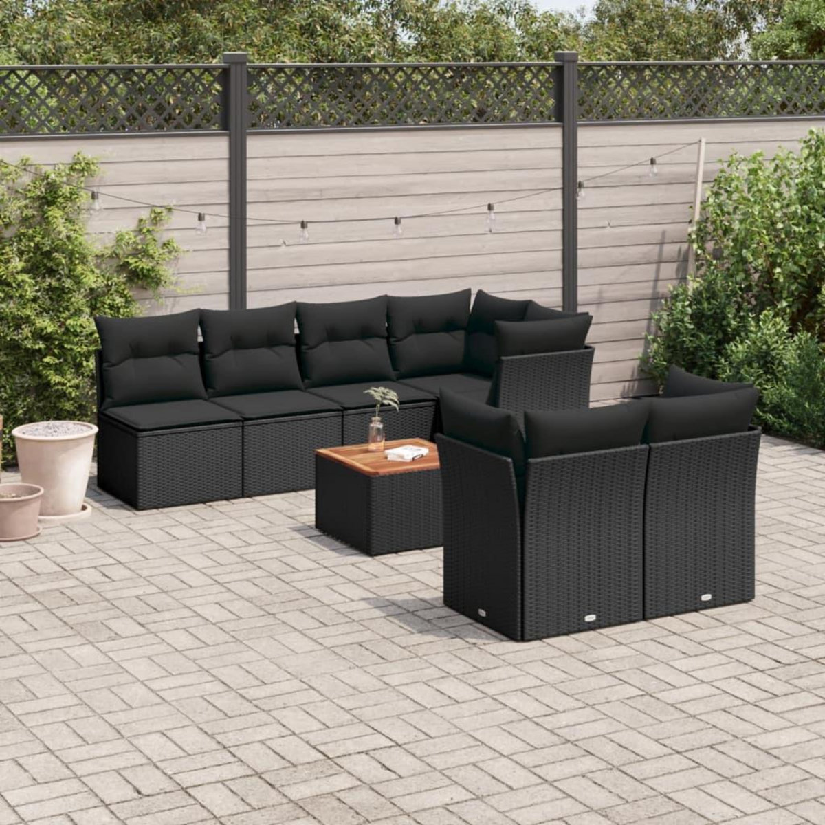 VIDAXL Salon de jardin 8 pcs avec coussins noir resine tressee