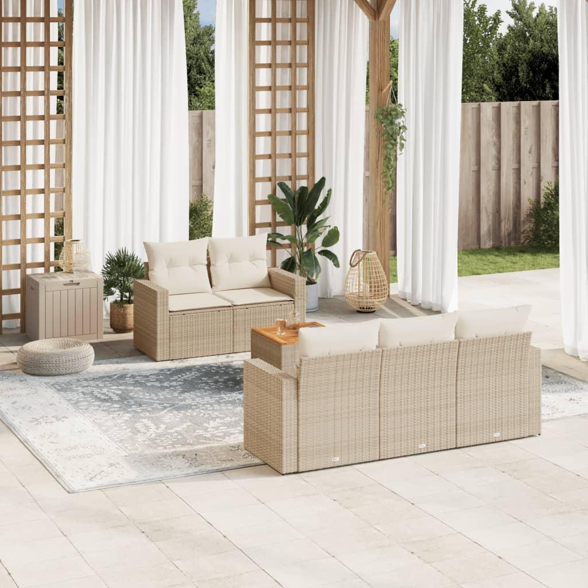VIDAXL Salon de jardin avec coussins 6 pcs beige resine tressee