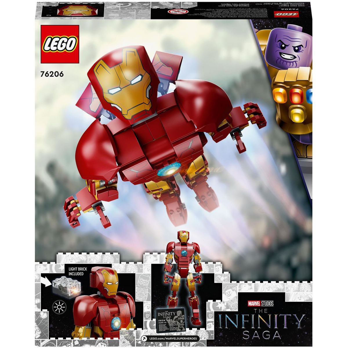 LEGO Marvel 76206 L&rsquo;Armure Articulée d&rsquo;Iron Man, Jouet de Construction pour Enfants, Set Infinity Saga