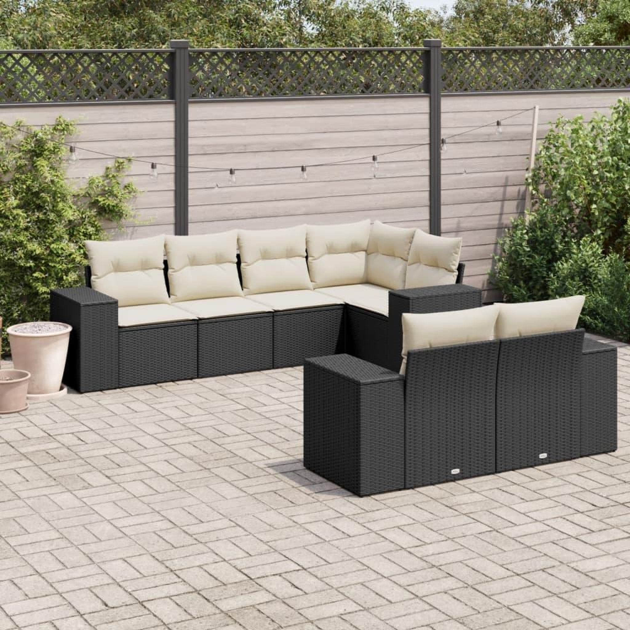 VIDAXL Salon de jardin 7 pcs avec coussins noir resine tressee