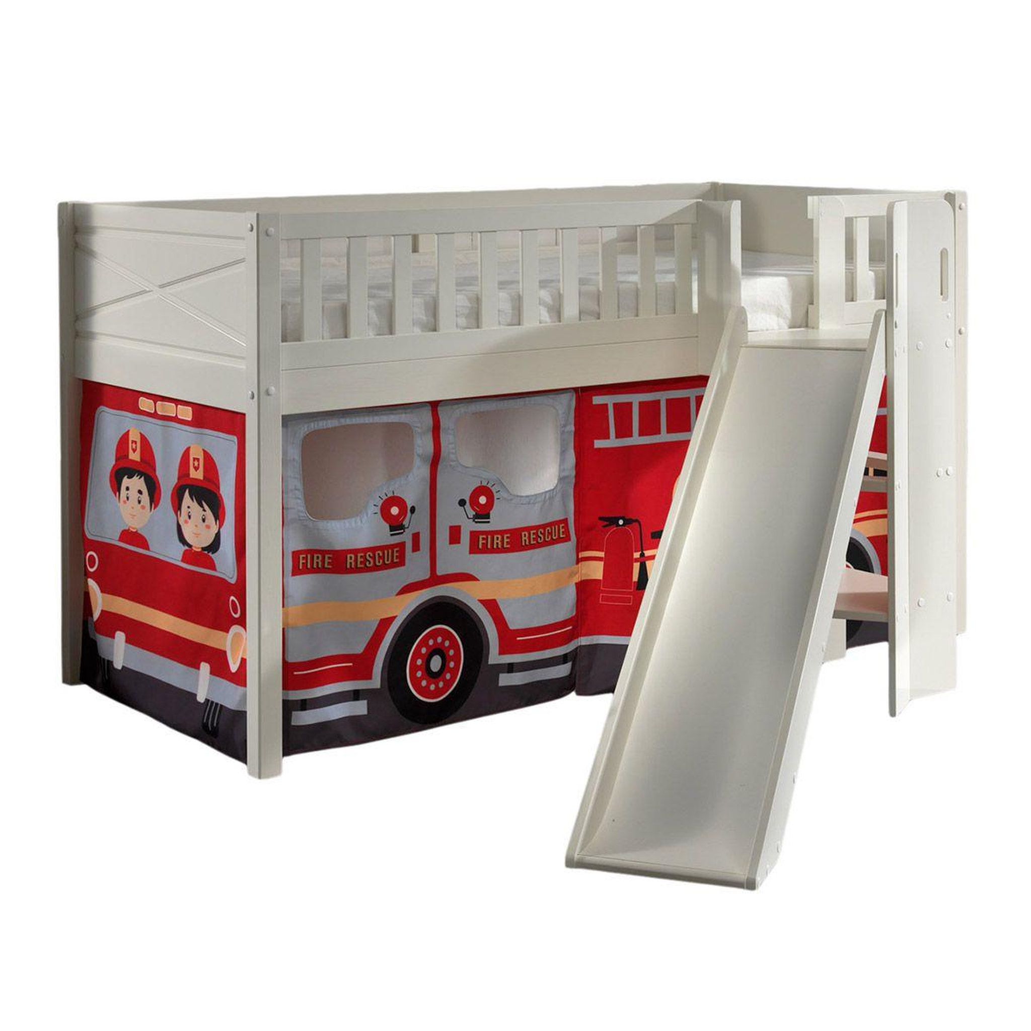 Paris Prix Lit enfant toboggan & tente  scott fire trucker  90x200cm blanc