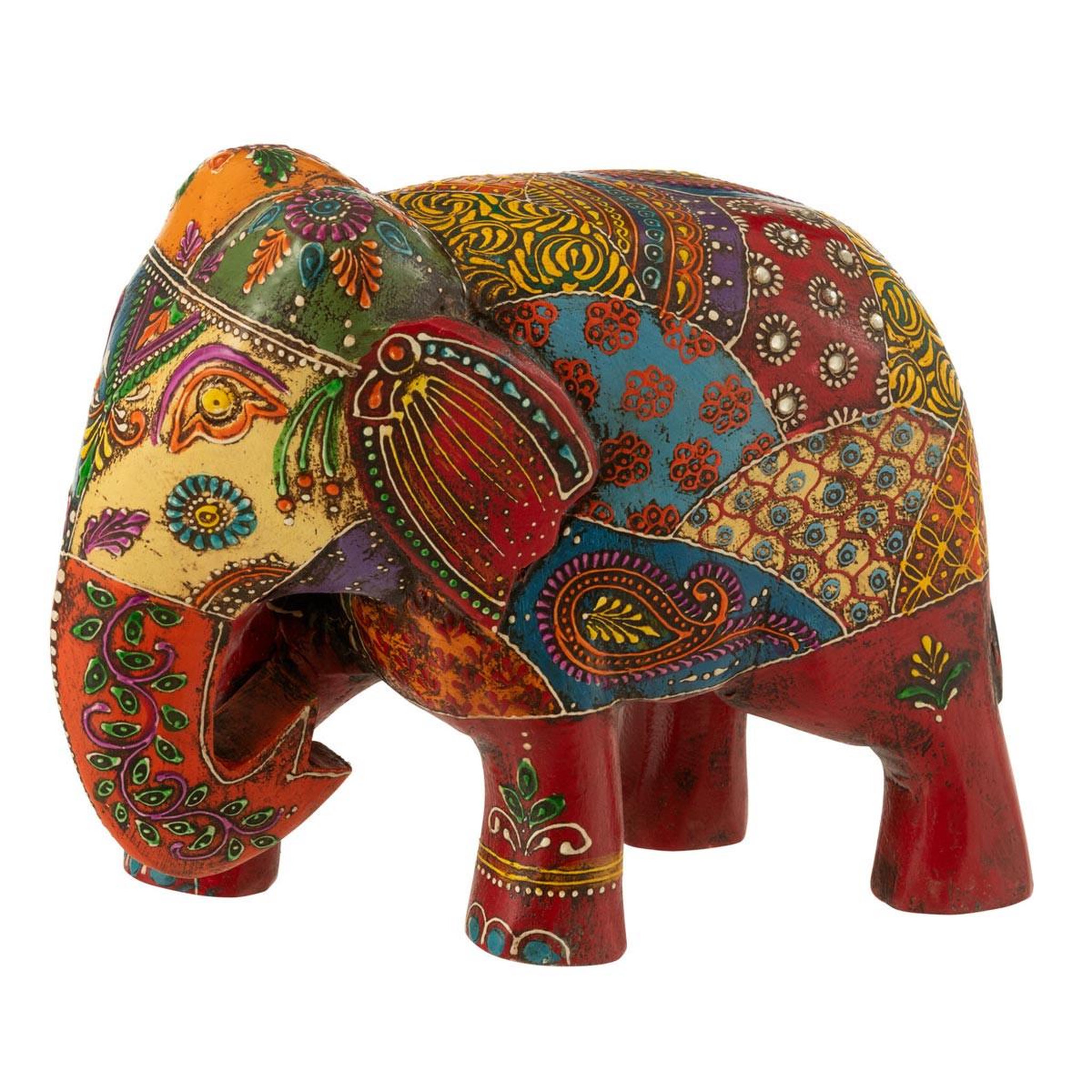 J-LINE Statuette éléphant en bois  delhi  20cm multicolore