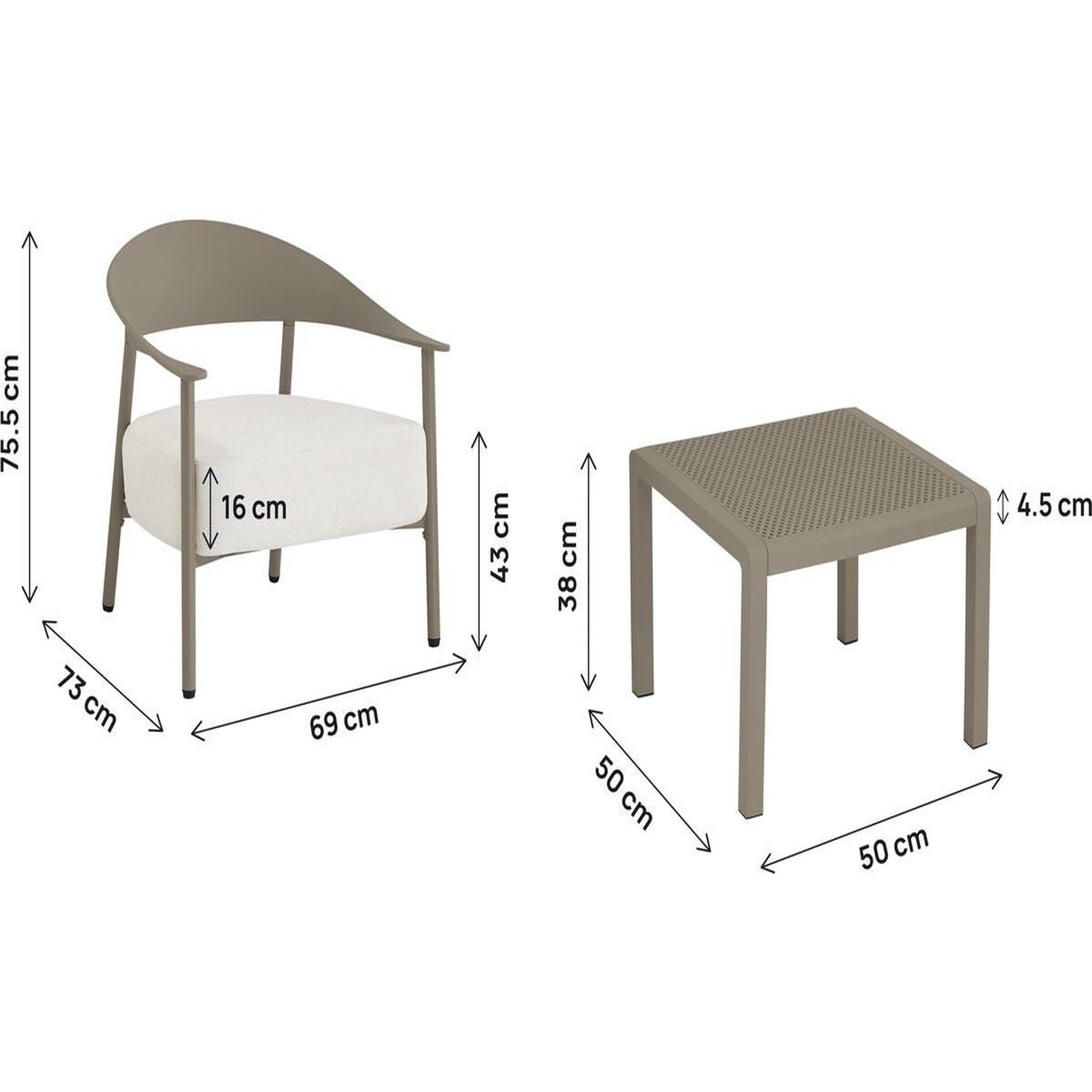 Voir la diapositive 3 : Habitat et Jardin Salon de jardin en métal et plastique  céora  - 2 places - taupe