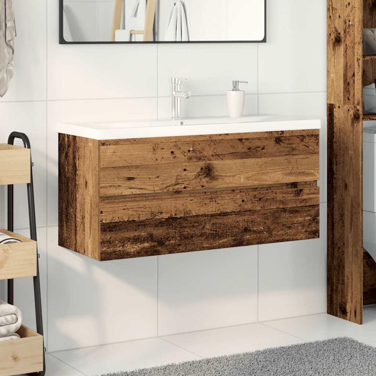 VIDAXL Meuble lavabo avec bassin et robinet integres vieux bois