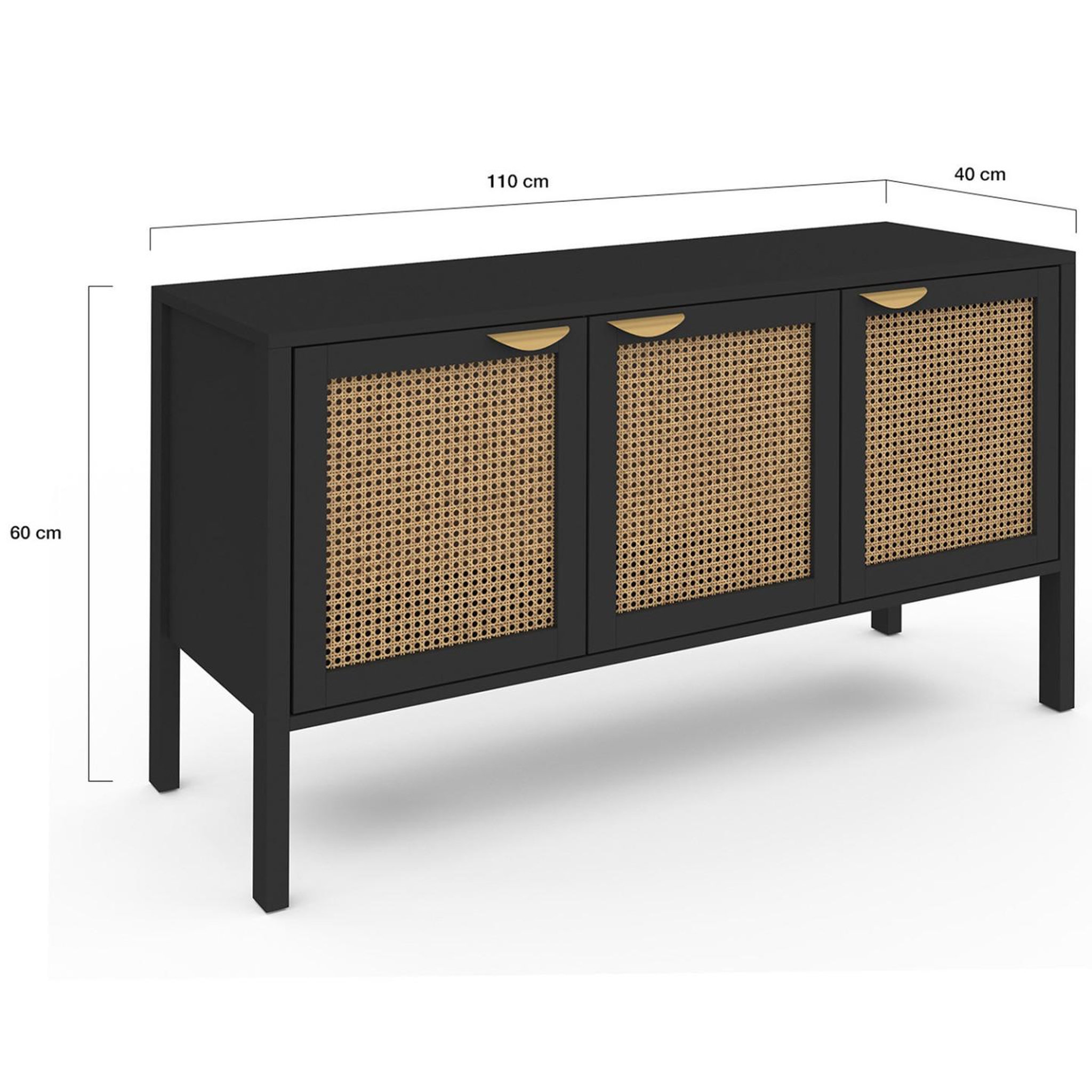 Voir la diapositive 5 : ID MARKET Buffet bas 110 cm edhen 3 portes bois noir et cannage