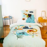 COTE DECO Housse de couette 140x200 réversible + 1 taie en coton adouci