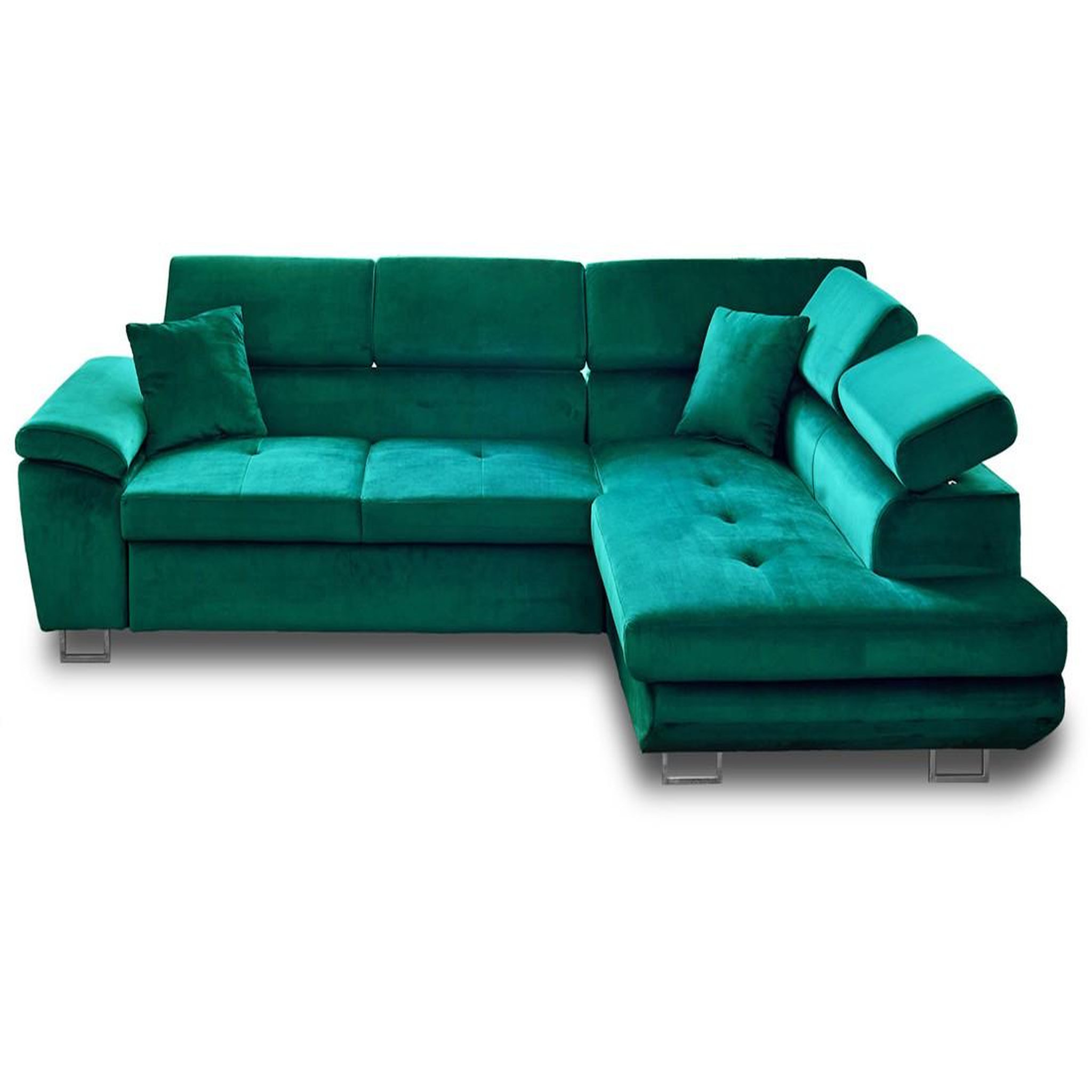 Voir la diapositive 1 : BEST MOBILIER Dimas - canapé d'angle droit 5 places - convertible avec coffre et têtières réglables - en velours