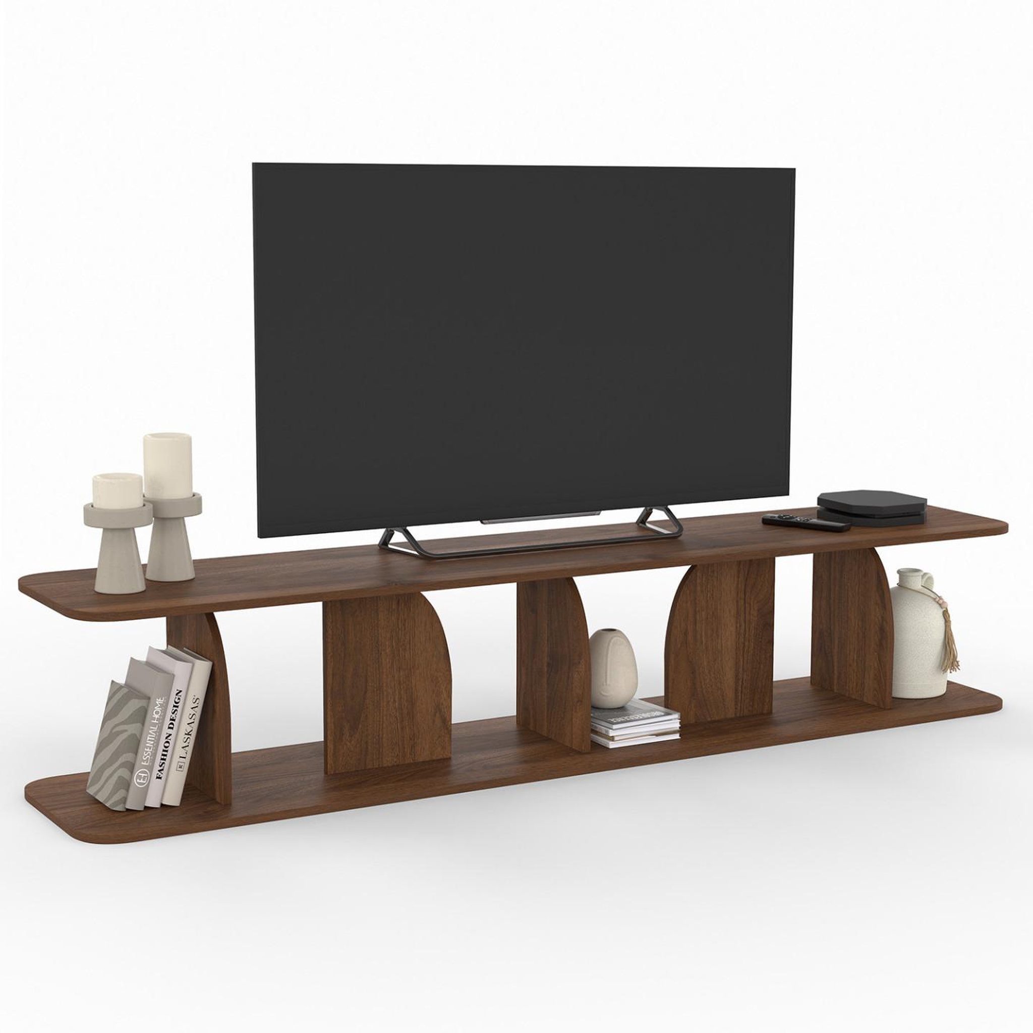 ID MARKET Meuble tv 180 cm japandi edith bois effet noyer