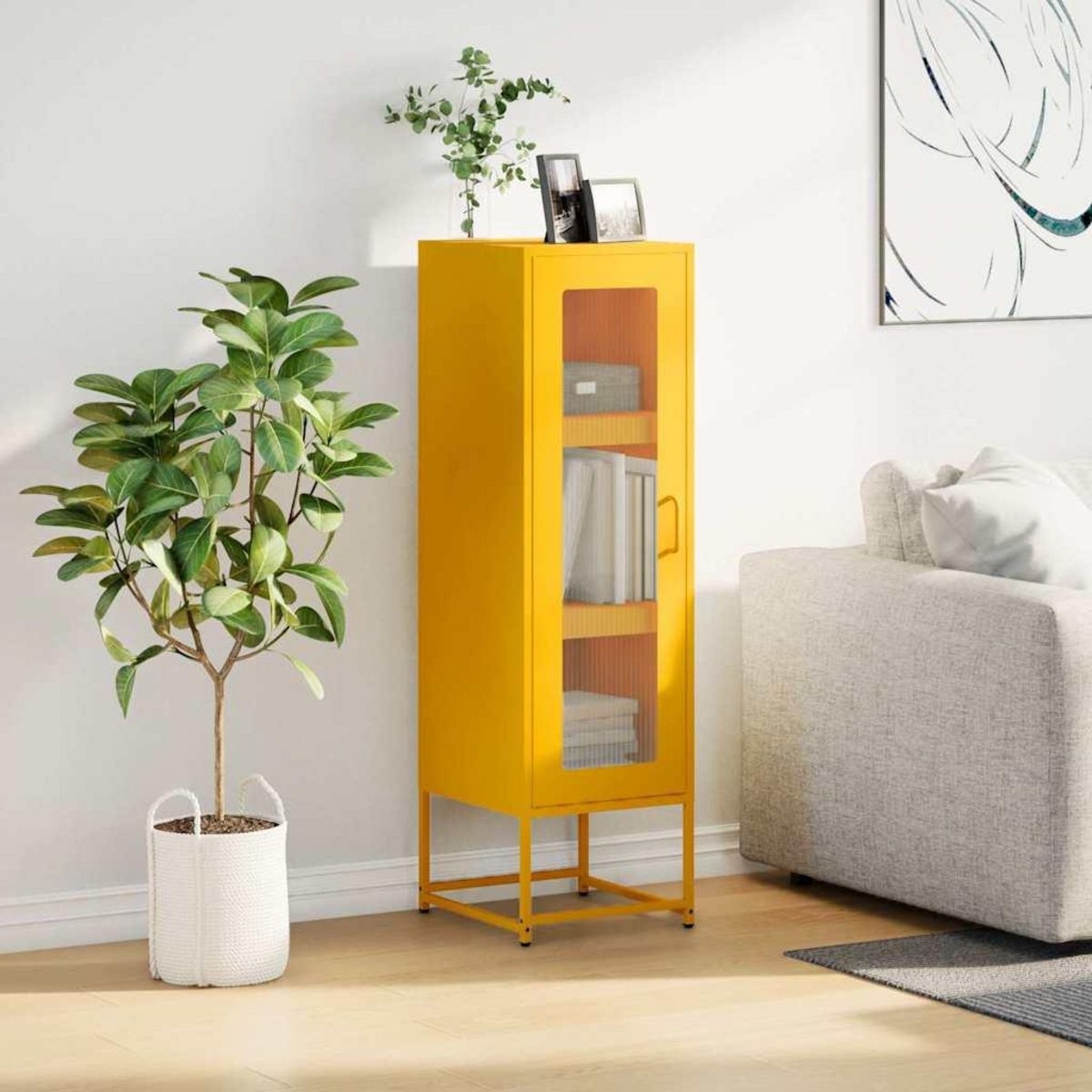 VIDAXL Buffet haut jaune moutarde 36x39x123 cm acier lamine a froid