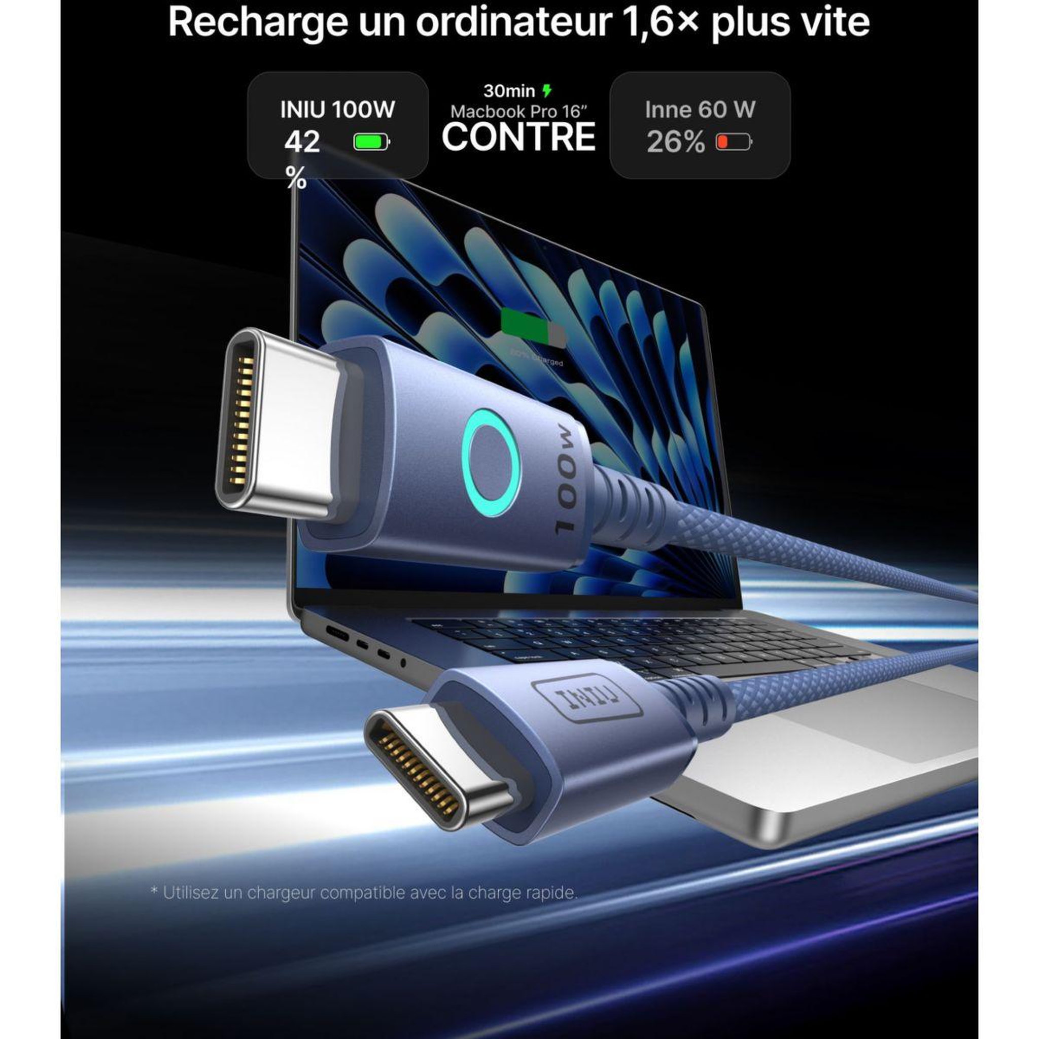 Voir la diapositive 4 : INIU Câble usb c 100w usb-c/usb-c 2m leopard bleu