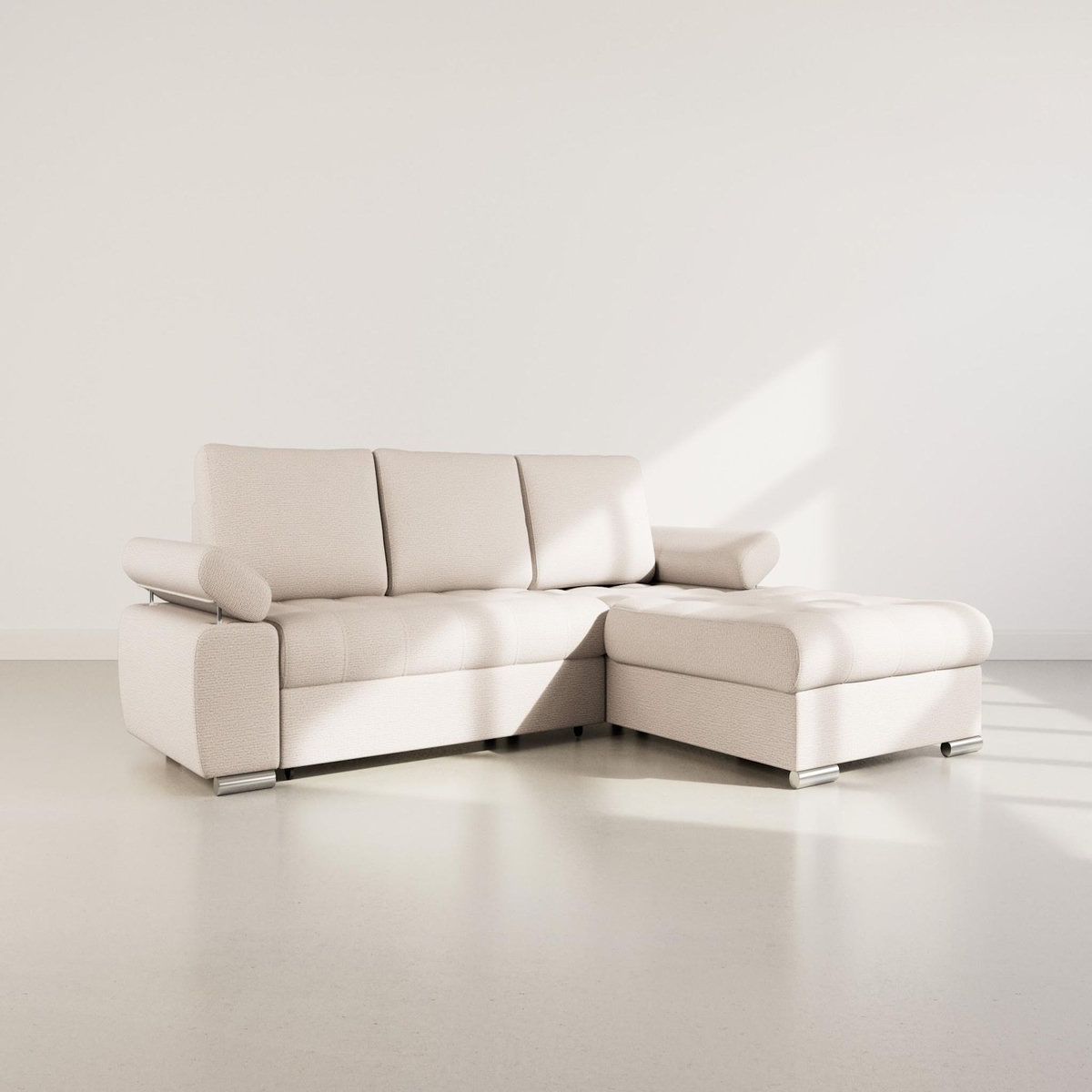 BEST MOBILIER Bianca - canapé d'angle droit 4 places convertible avec coffre en tissu texturé