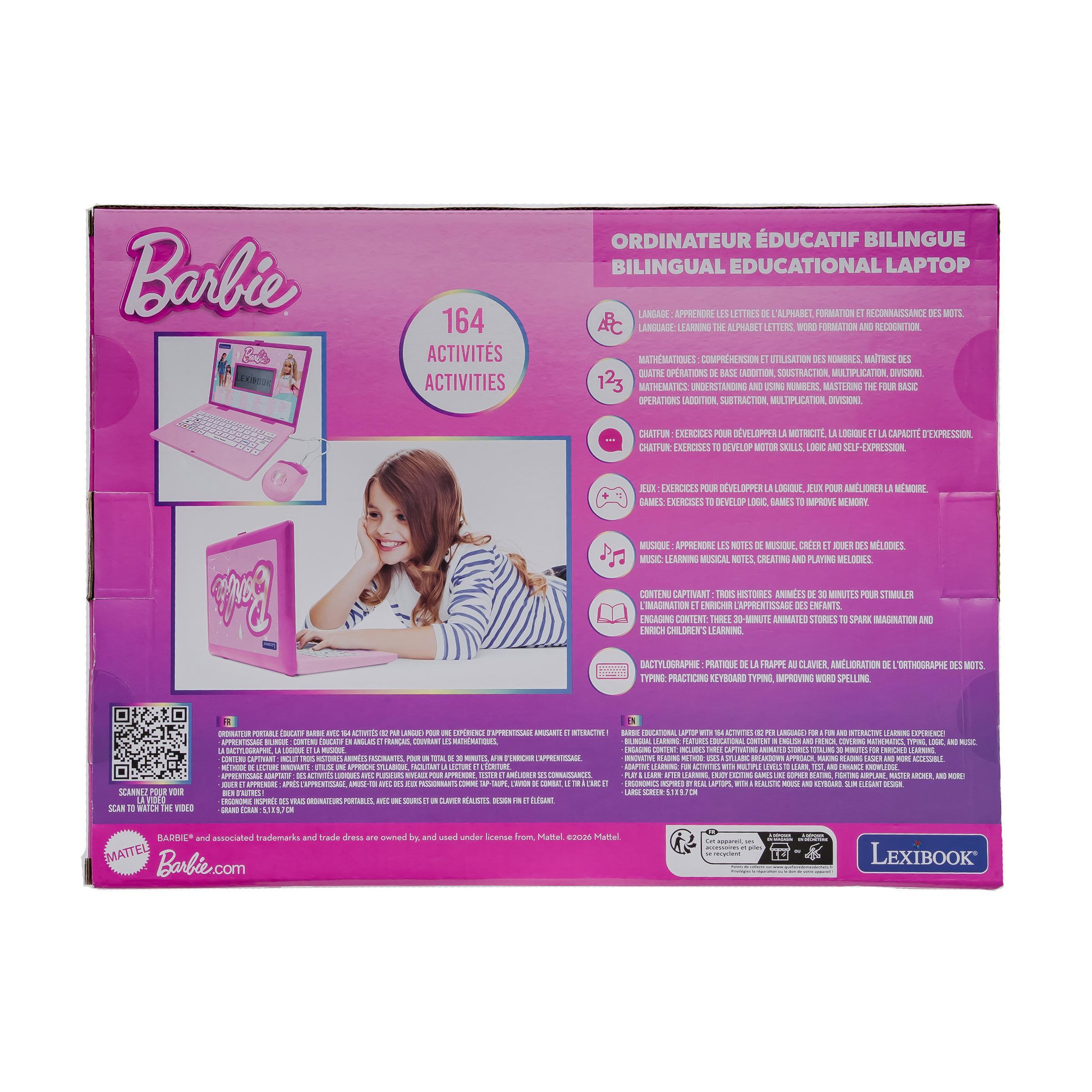 Voir la diapositive 4 : Lexibook Ordinateur éducatif bilingue avec 164 activités Barbie (EN/FR)