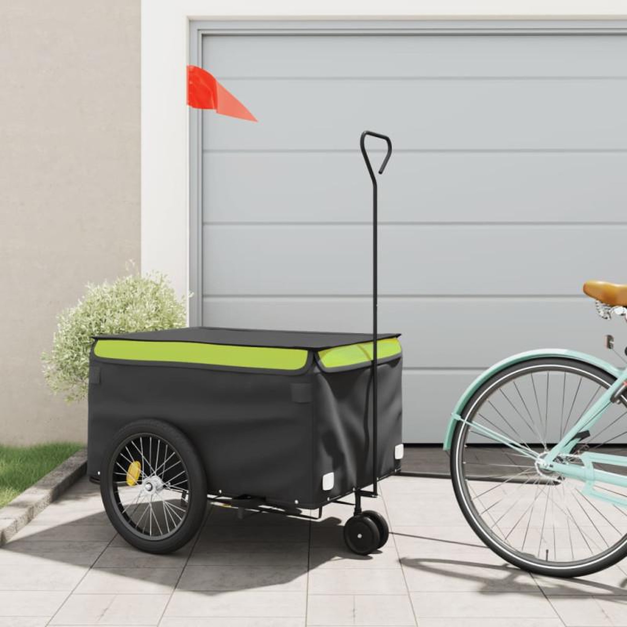 VIDAXL Remorque de vélo noir et vert 45 kg fer