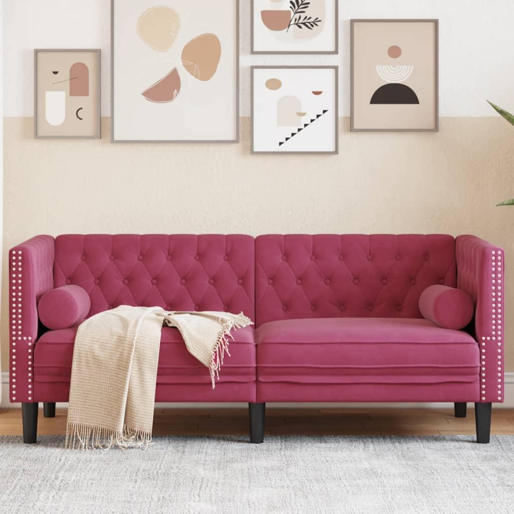 VIDAXL Canape Chesterfield avec traversins 2 places velours