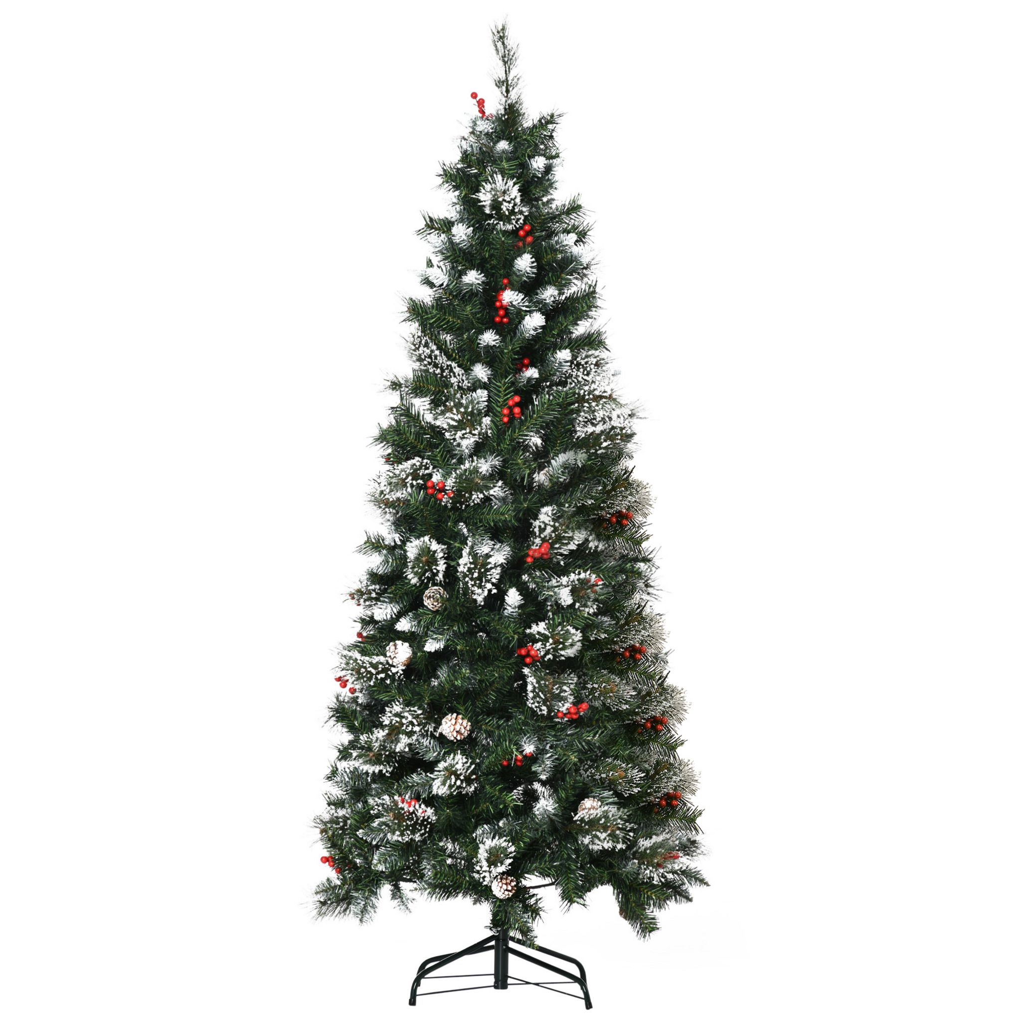 Sapin De Noël Artificiel Enneigé 180 Cm HOMCOM - 2531 Branches, Mince, Base Pliable - Vert