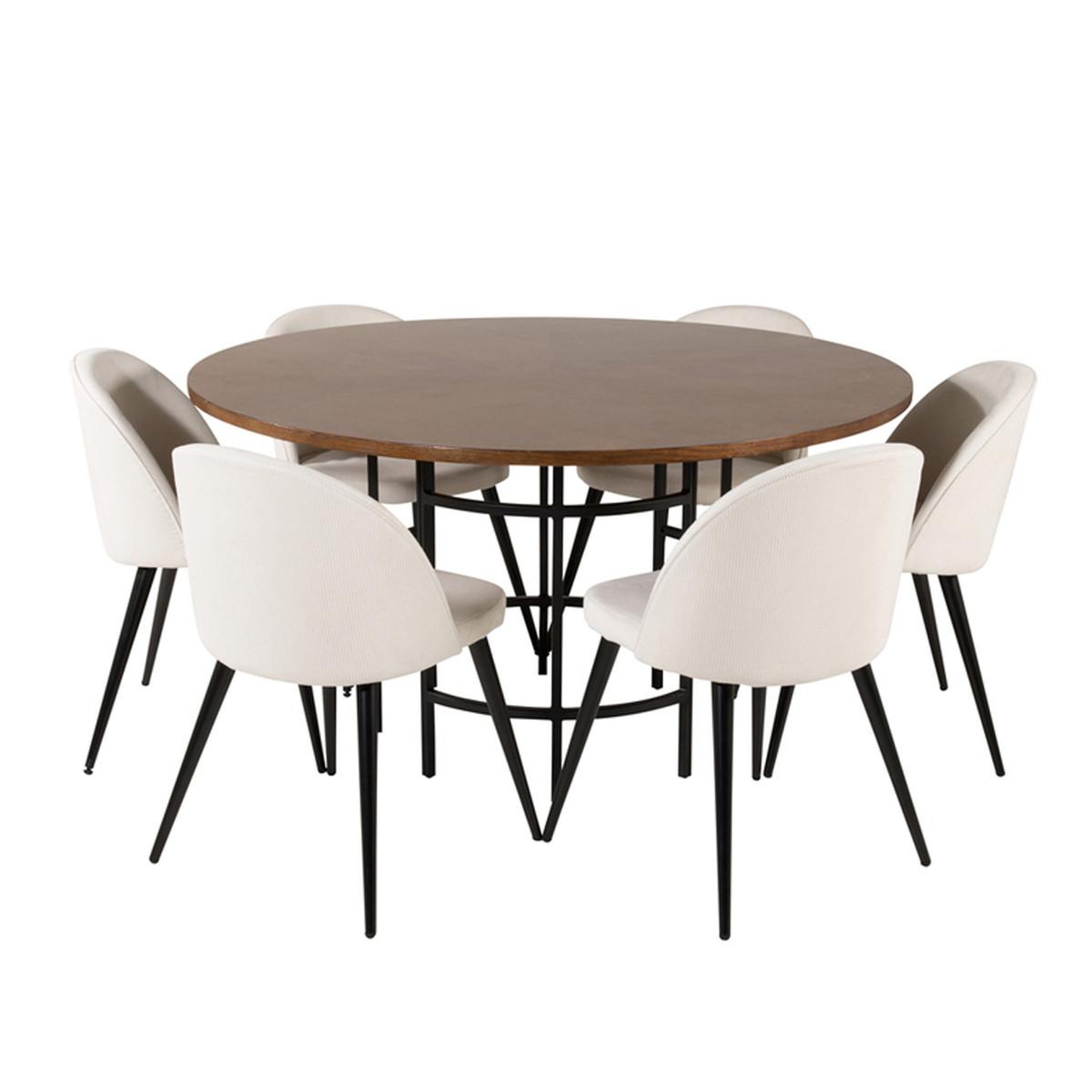 Paris Prix Ensemble table à manger & 6 chaises  copenhagen & velvet  140cm crème & marron