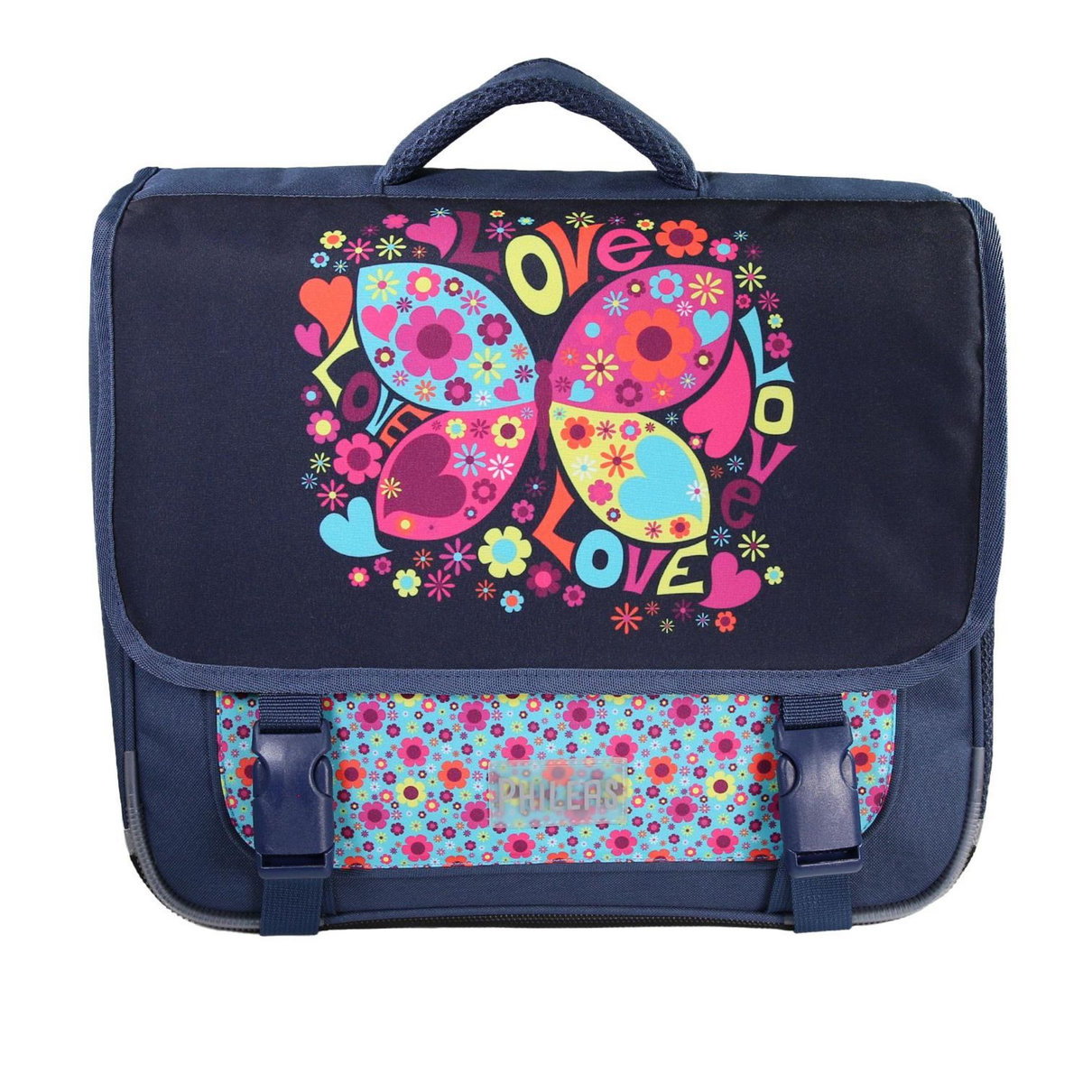 Bagtrotter Cartable Scolaire Primaire 38cm Phileas - Papillon Bleu Marine  2 Compartiments - Bagtrotter