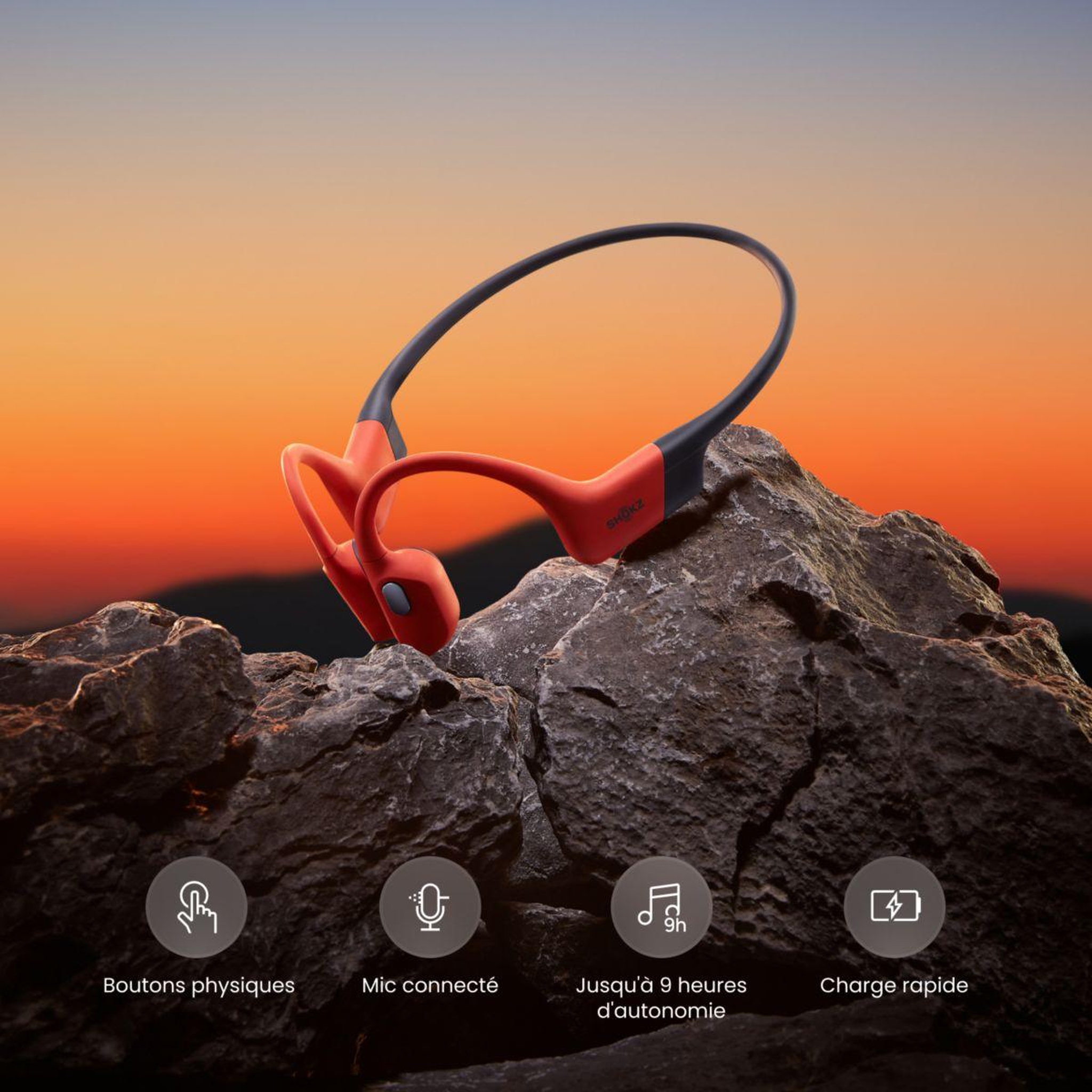Voir la diapositive 2 : SHOKZ Casque OpenSwim Pro Rouge