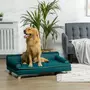 PAWHUT Canapé chien lit pour chien chat avec accoudoirs dossier coussin déhoussable pieds bois velours bleu canard
