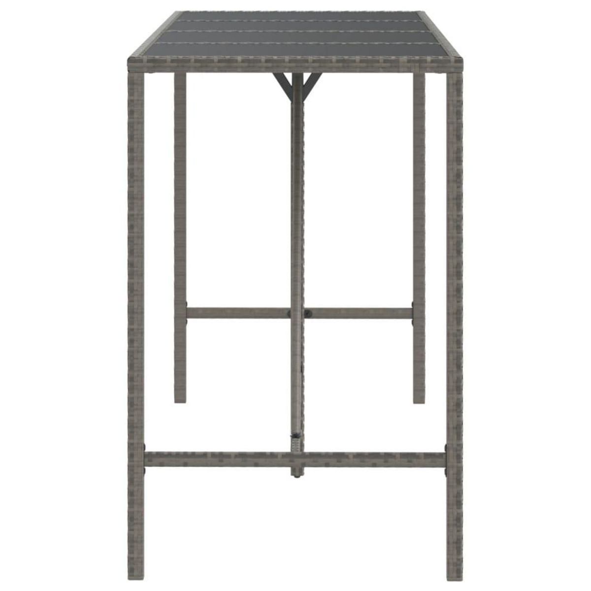 VIDAXL Table de bar et dessus en verre gris 180x70x110 cm poly rotin