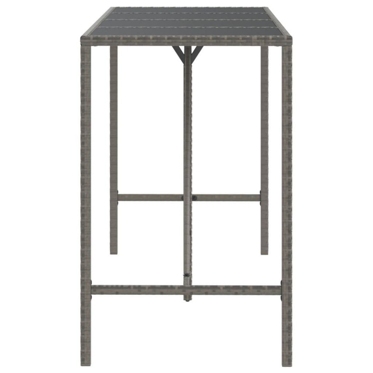 VIDAXL Table de bar et dessus en verre gris 180x70x110 cm poly rotin