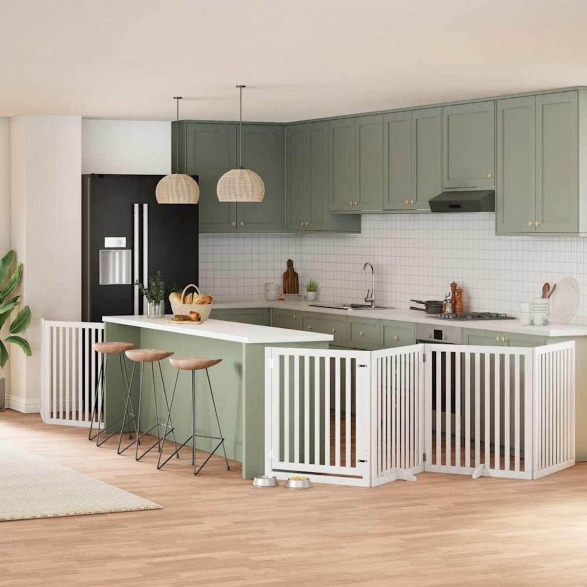 VIDAXL Barriere pour chien porte pliable 8panneaux blanc bois peuplier