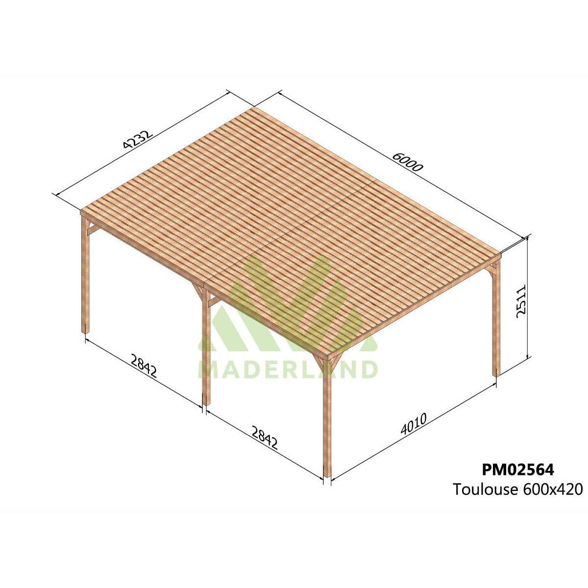 JARDIDECO Pergola en bois Toulouse avec toit semi-ouvert 600 x 400 cm - Maderland