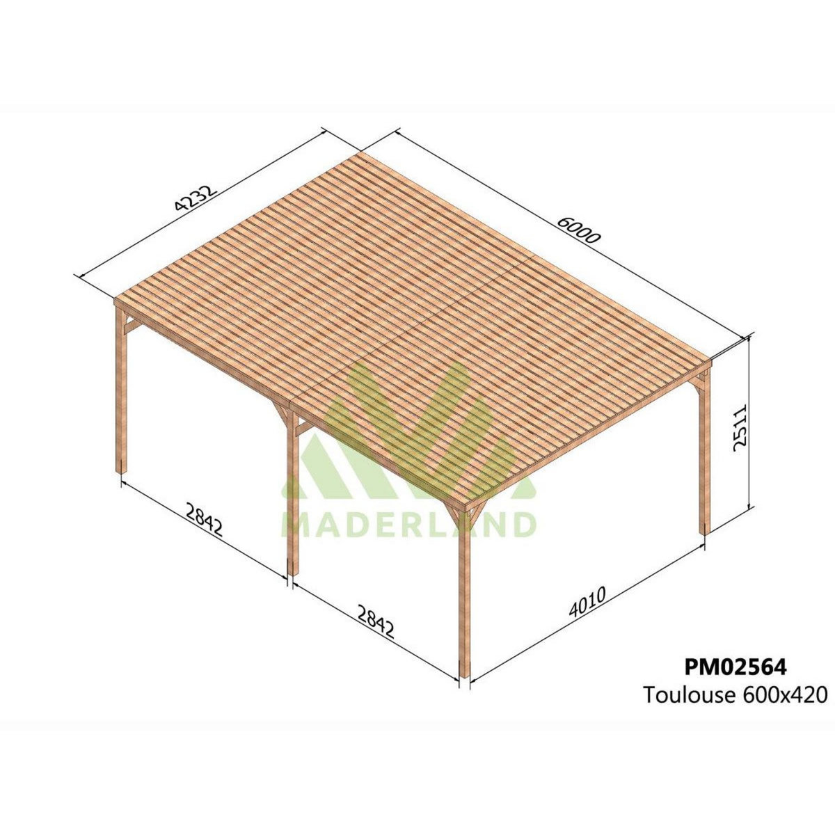 JARDIDECO Pergola en bois Toulouse avec toit semi-ouvert 600 x 400 cm - Maderland