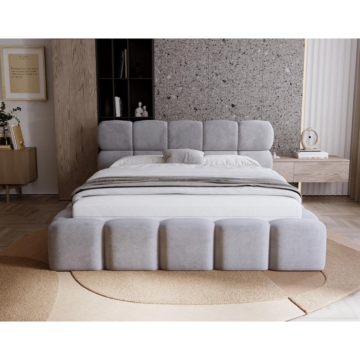 BEST MOBILIER Mariposa - lit coffre - 140x200 cm - sommier inclus - en velours